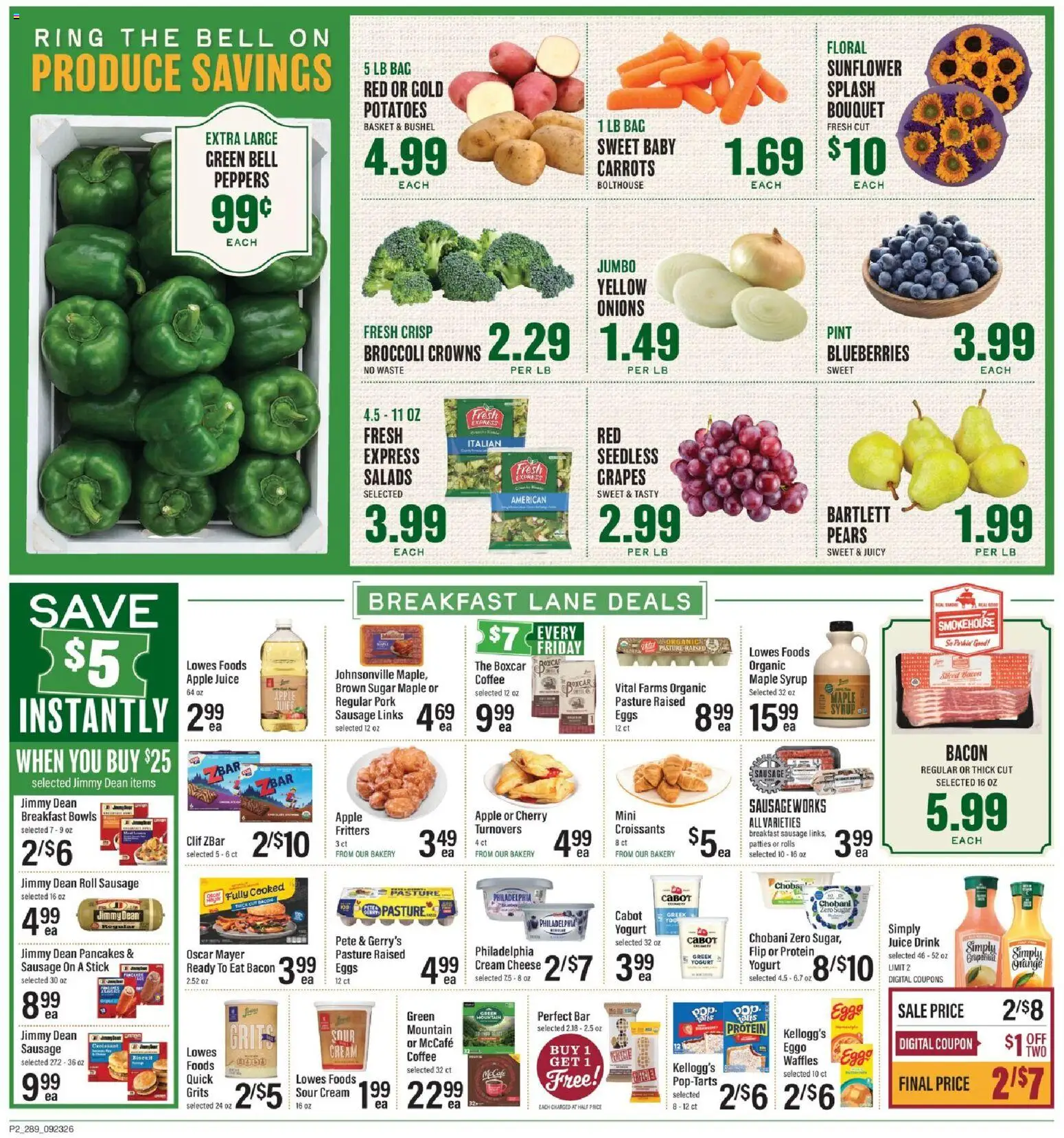Lowes Foods Weekly Ad - valid from 09/23/2026 | Page: 2 | Products: Peppers, Crowns, Sour cream, Grapes