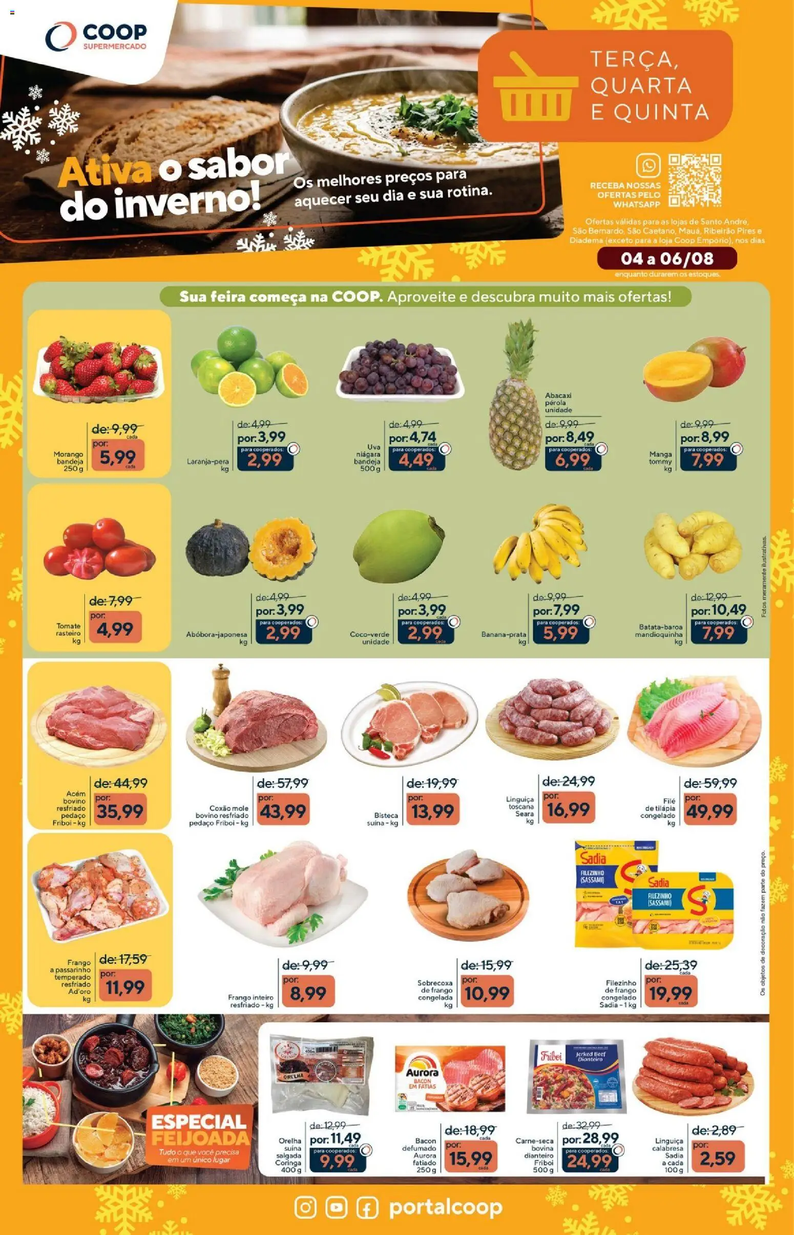 Coop Folheto - válido de 04/08/2026 | Página: 1 | Produtos: Linguiça, Acém, Bandeja, Frango