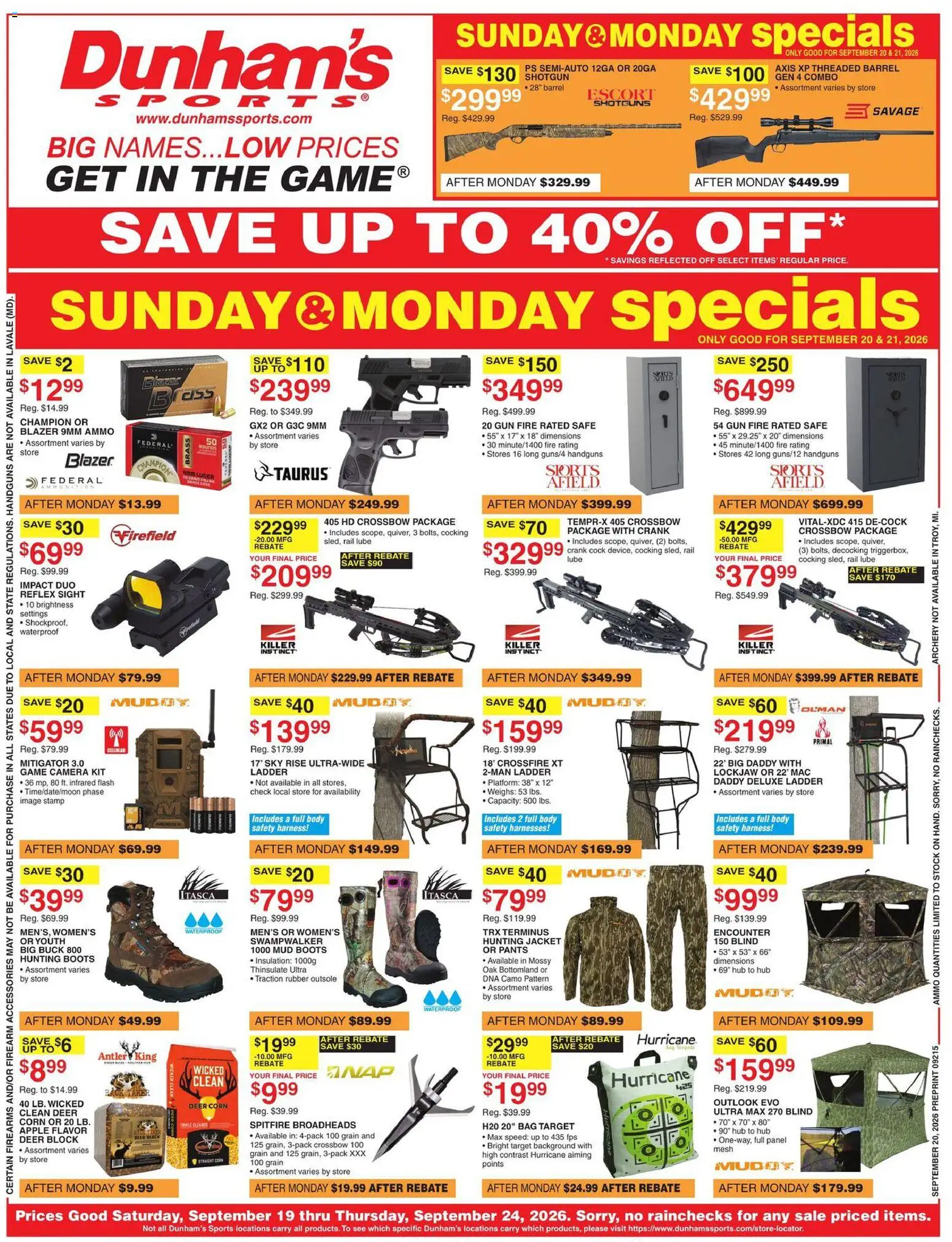 Dunham's Sports Weekly Ad - valid from 09/19/2026 | Page: 2 | Products: Safe, Hub, Pants, Bag