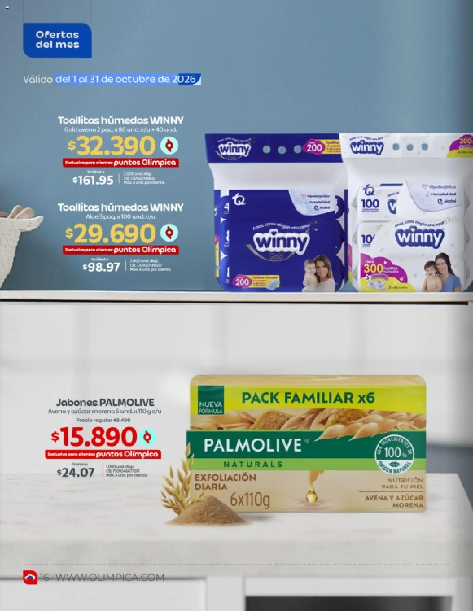 Olímpica revista - valida desde el 01/10/2026 | Página: 16 | Productos: Avena, Azucar, Toallitas húmedas