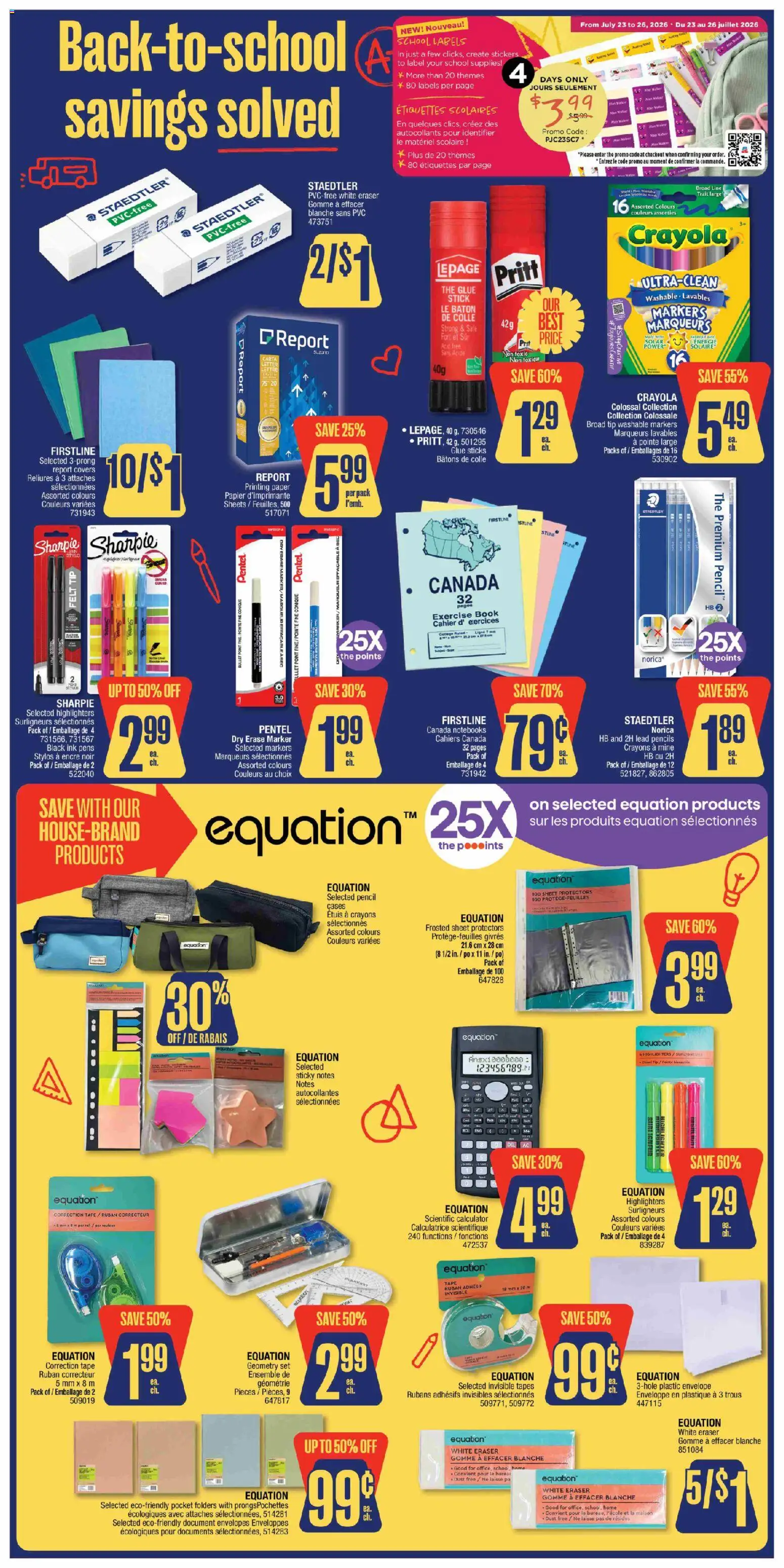 Jean Coutu flyer valid from Jul 23, 2026 | Page: 3 | Products: Calculator, Highlighter