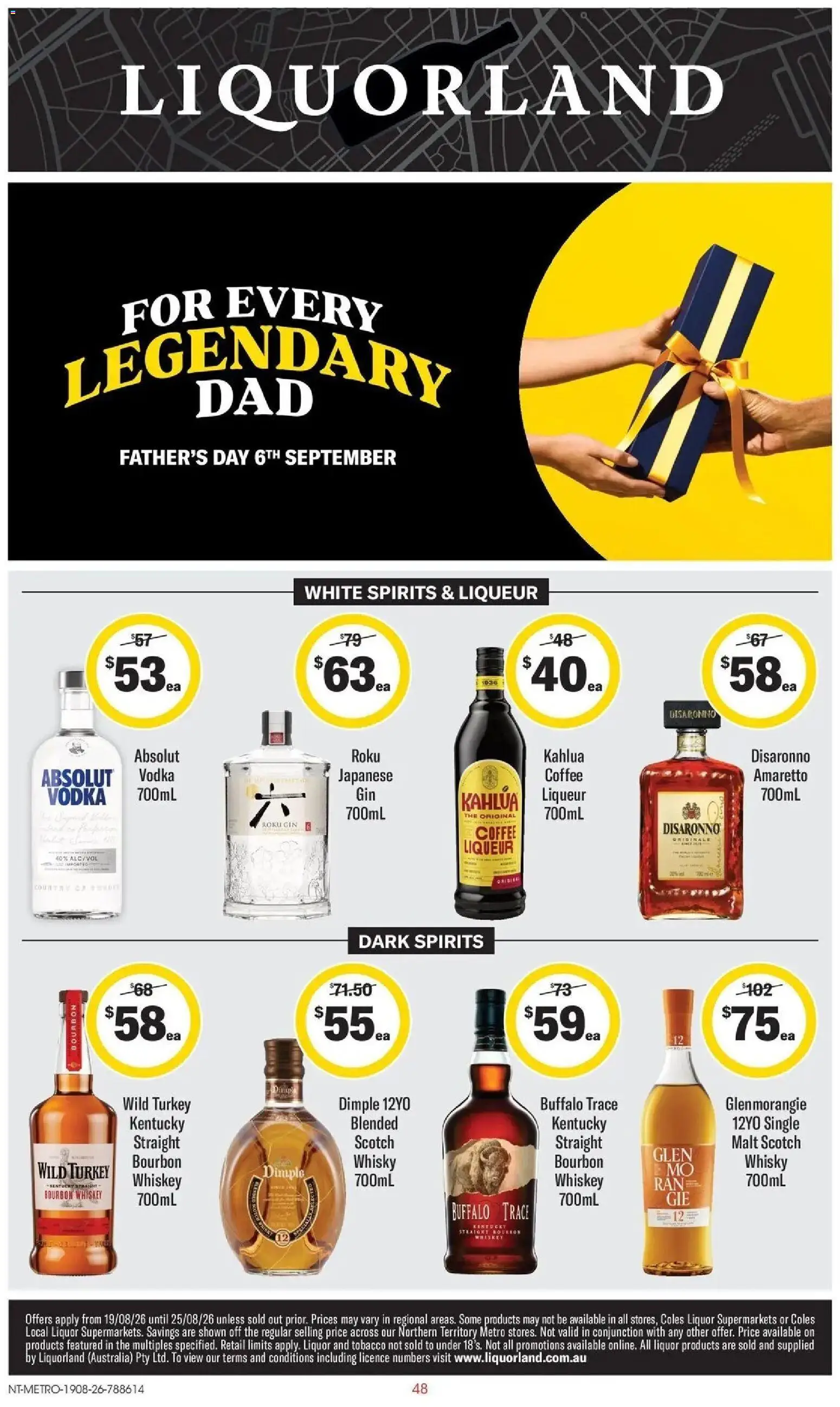 Coles catalogue - valid from 20/08/2026 | Page: 48 | Products: Absolut Vodka, Coffee, Bourbon, Whiskey