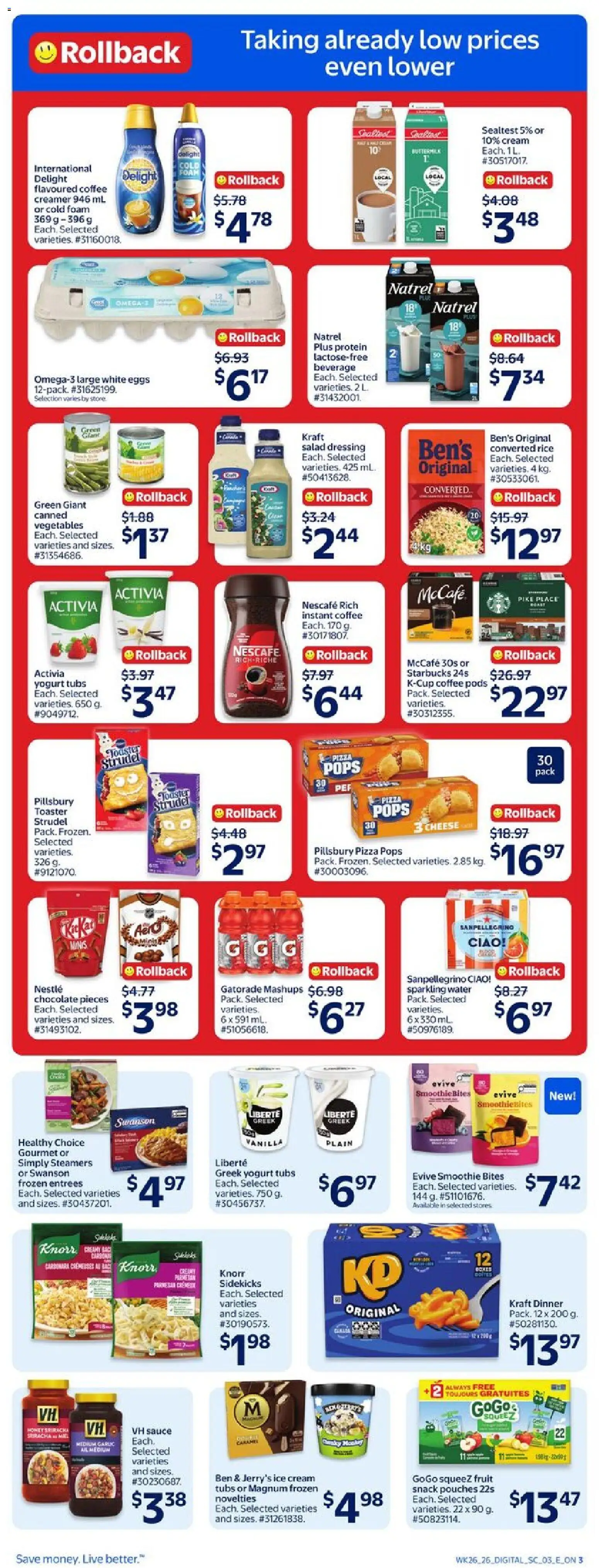 Walmart flyer valid from Jul 23, 2026 | Page: 4 | Products: Salad, Vegetables, Ben & Jerry’s ice cream, Coffee
