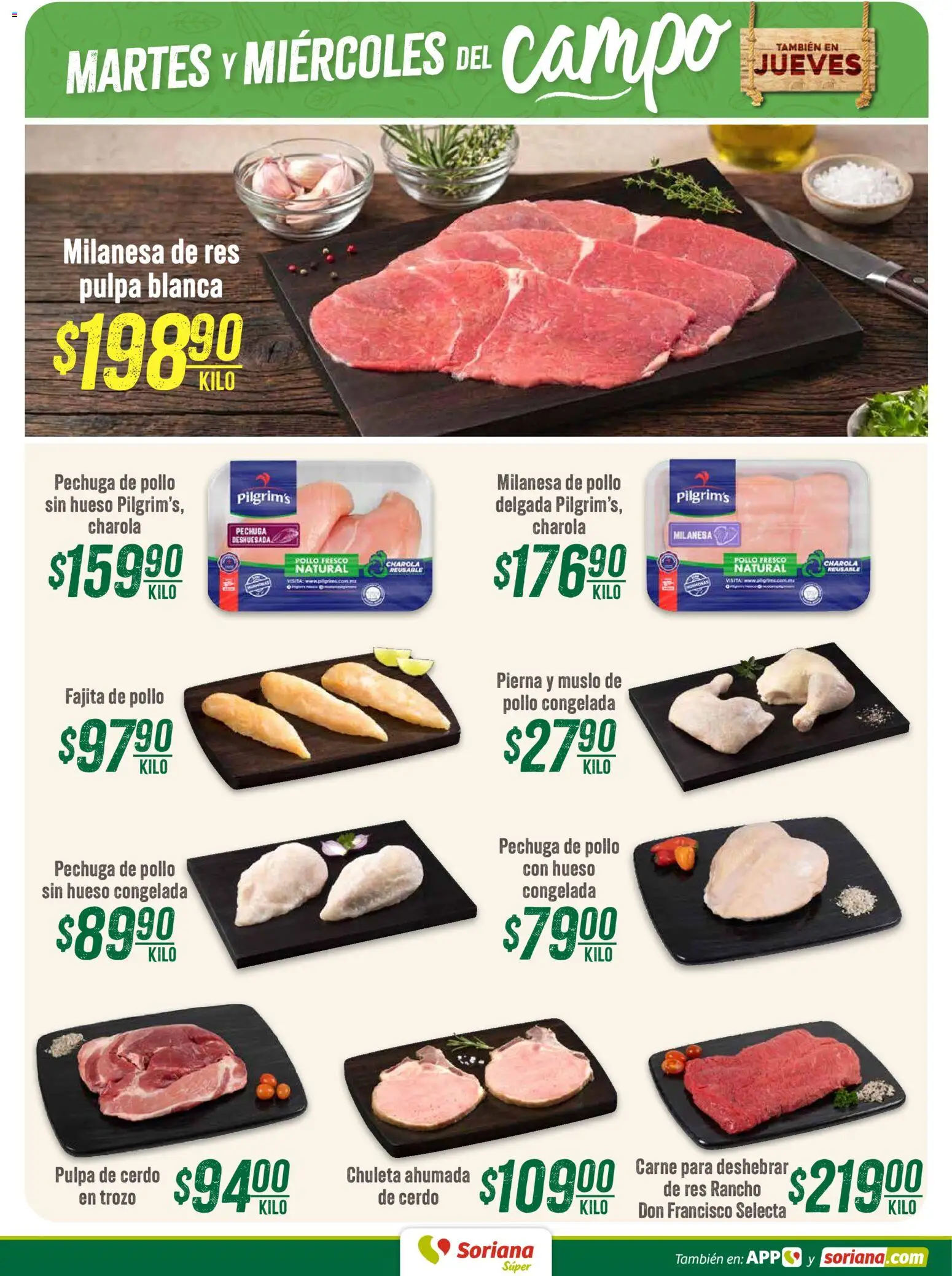 Nuevas ofertas de Soriana válidas en toda la República Mexicana desde el 04/08/2026. ¡Encuentra las mejores ofertas en Soriana Martes y Miércoles del Campo Súper: Tamaulipas (excepto Cd. Victoria y Tampico)! | Página: 4 | Productos: Pollo, Milanesa, Cerdo, Res