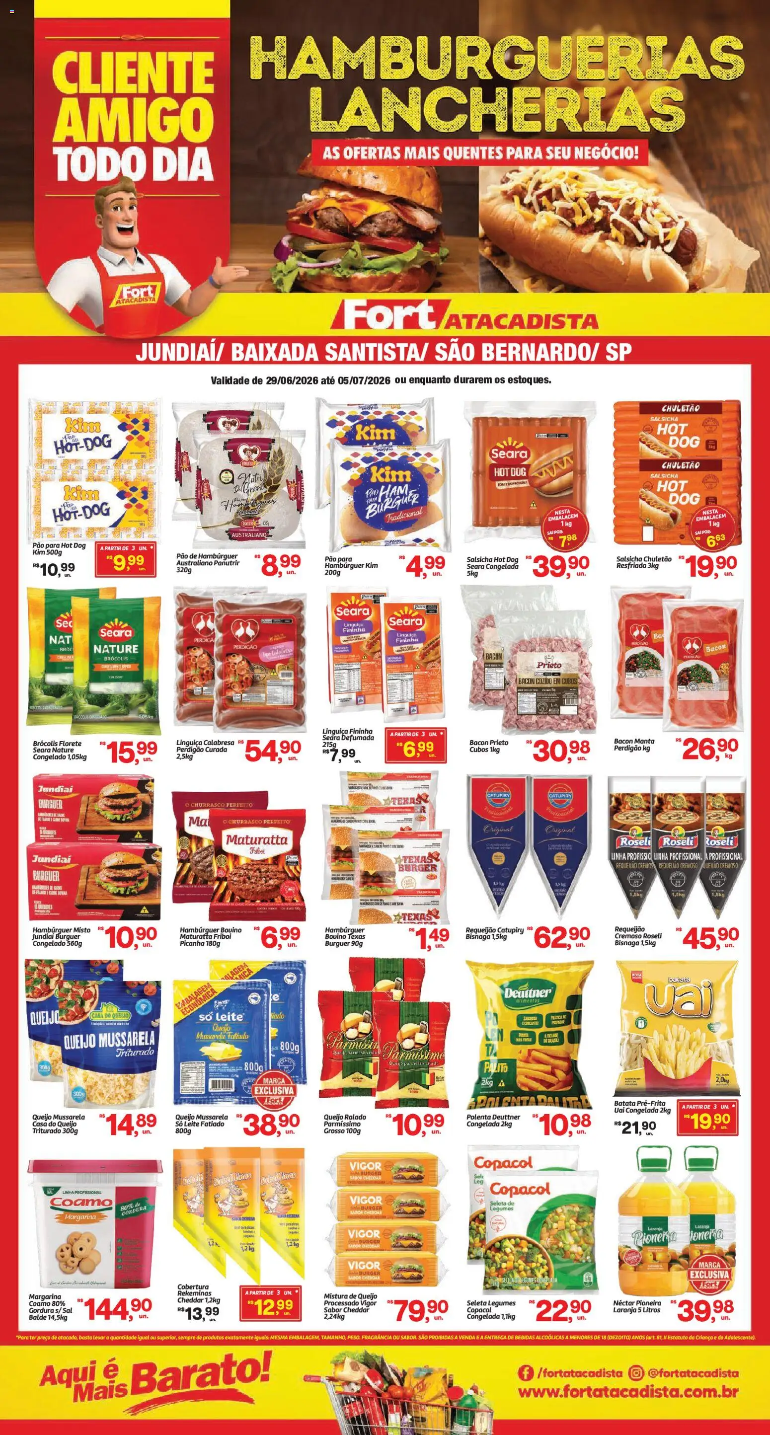 Fort Atacadista Folheto - válido de 29/06/2026 | Página: 1 | Produtos: Salsicha, Linguiça, Queijo, Balde