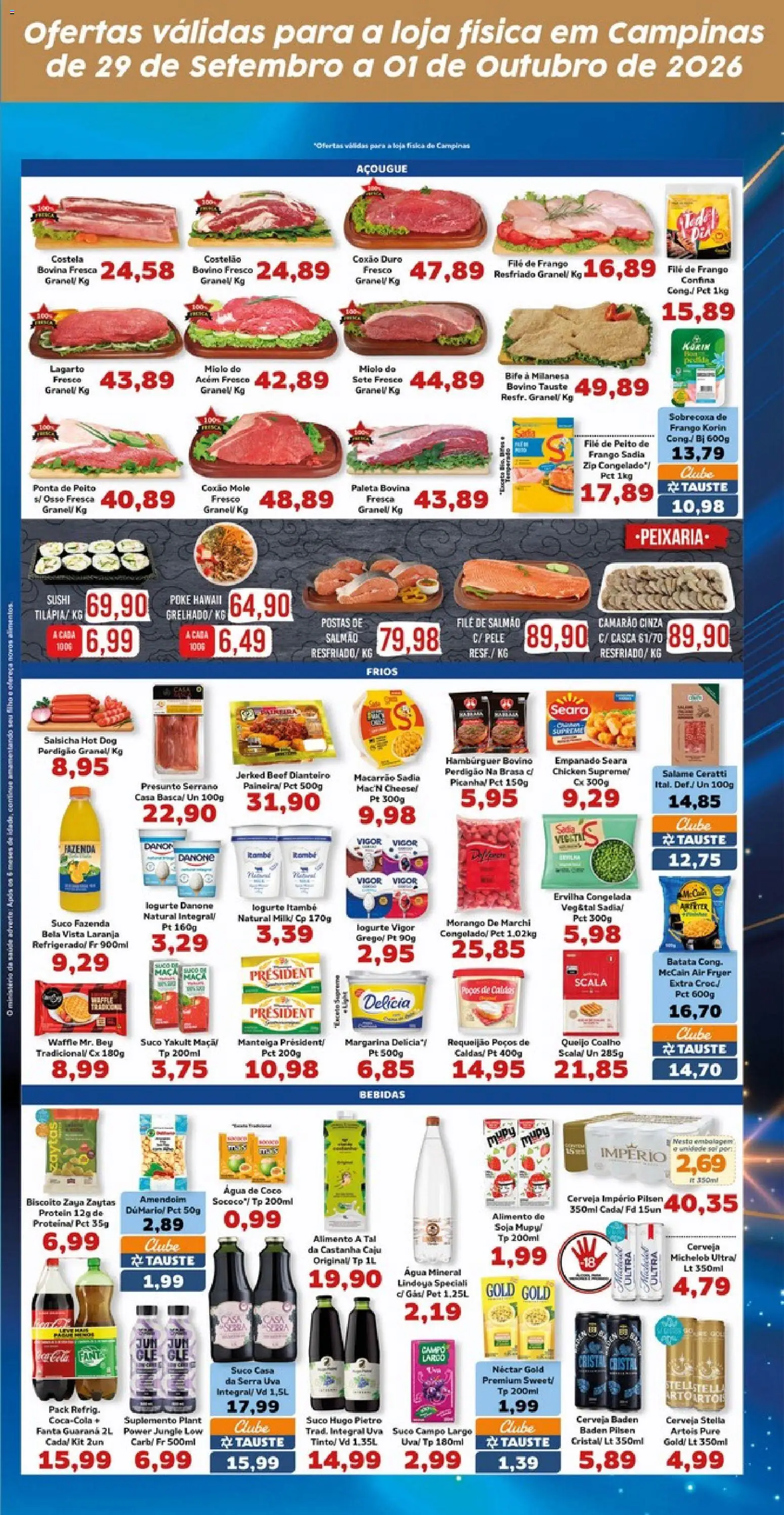 Tauste Folheto - válido de 29/09/2026 | Página: 4 | Produtos: Biscoito, Salsicha, Camarão, Frango