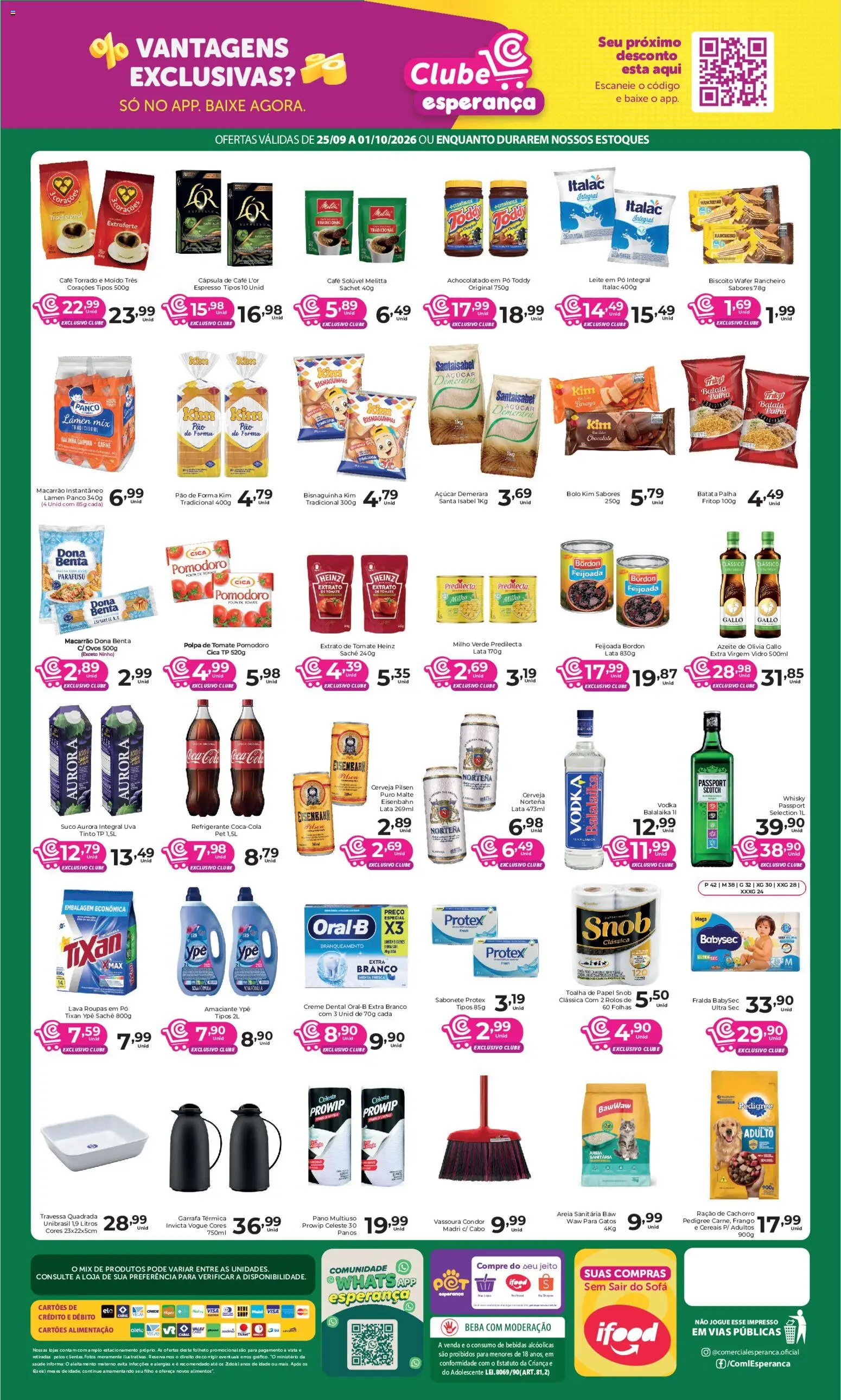 Comercial Esperança Folheto - válido de 25/09/2026 | Página: 2 | Produtos: Suco, Cerveja, Açúcar, Cabo