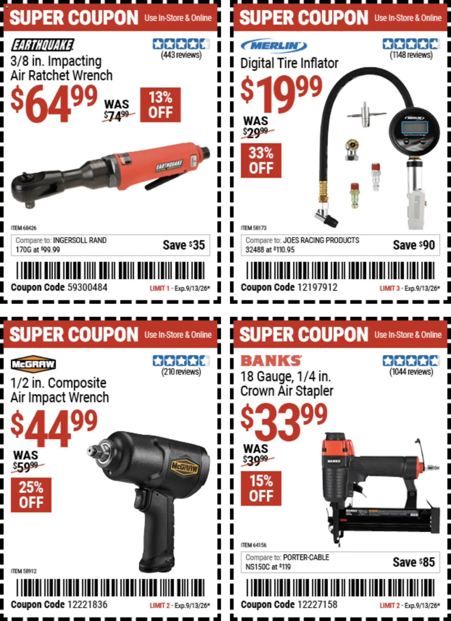Harbor Freight Weekly Ad - valid from 08/31/2026 | Page: 3 | Products: Wrench, Air Ratchet, Tire, Stapler