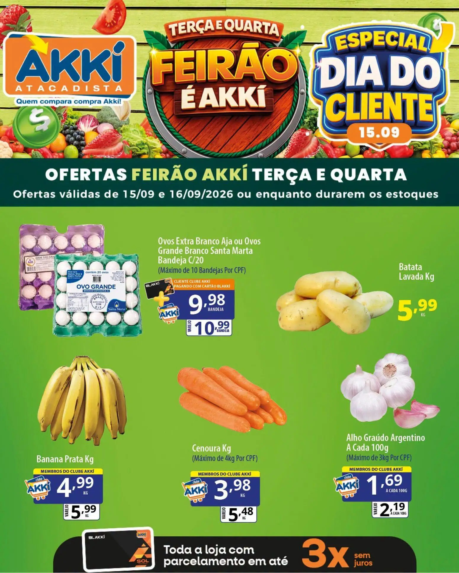 Akki Atacadista Folheto - válido de 15/09/2026 | Página: 2 | Produtos: Alho, Ovos, Bandeja, Batata