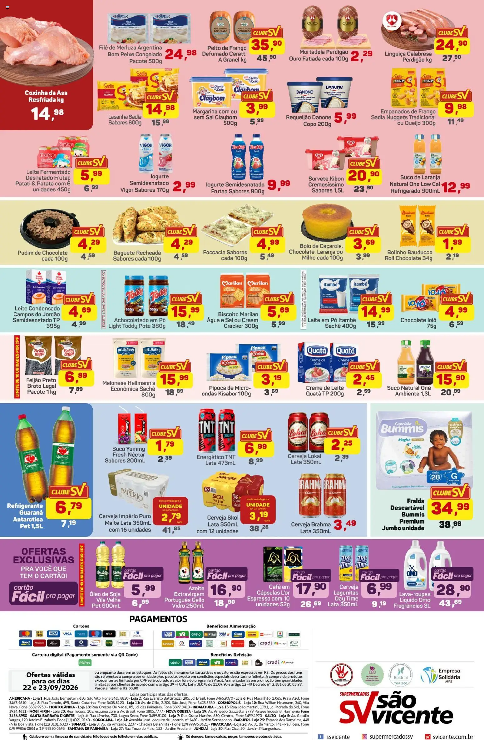 Supermercados São Vicente Folheto - válido de 22/09/2026 | Página: 2 | Produtos: Óleo, Fraldas, Creme de leite, Margarina