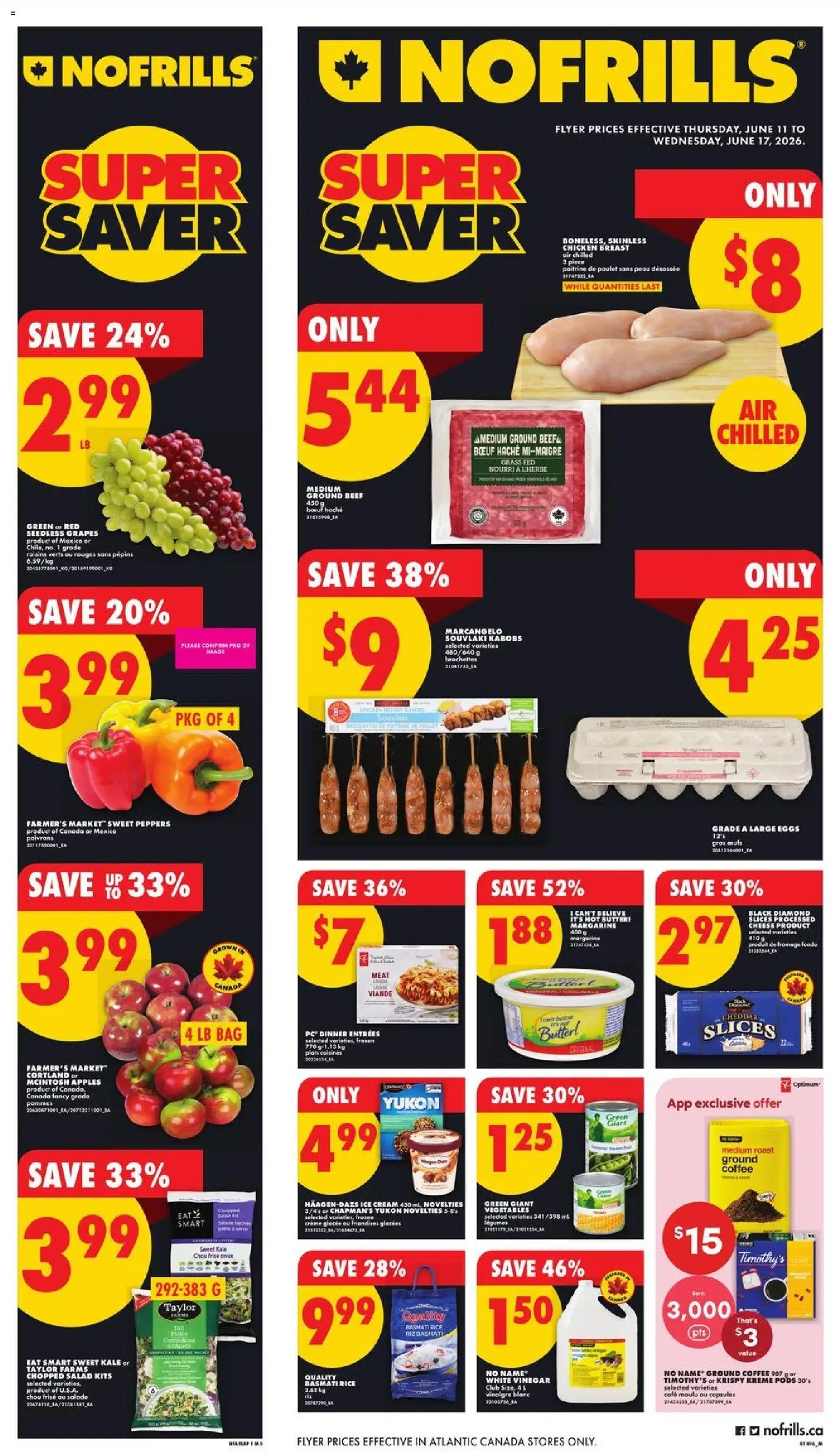 No Frills flyer valid from 11.06.2026 | Page: 1 | Products: Ice cream, Salad, Wine, Chicken