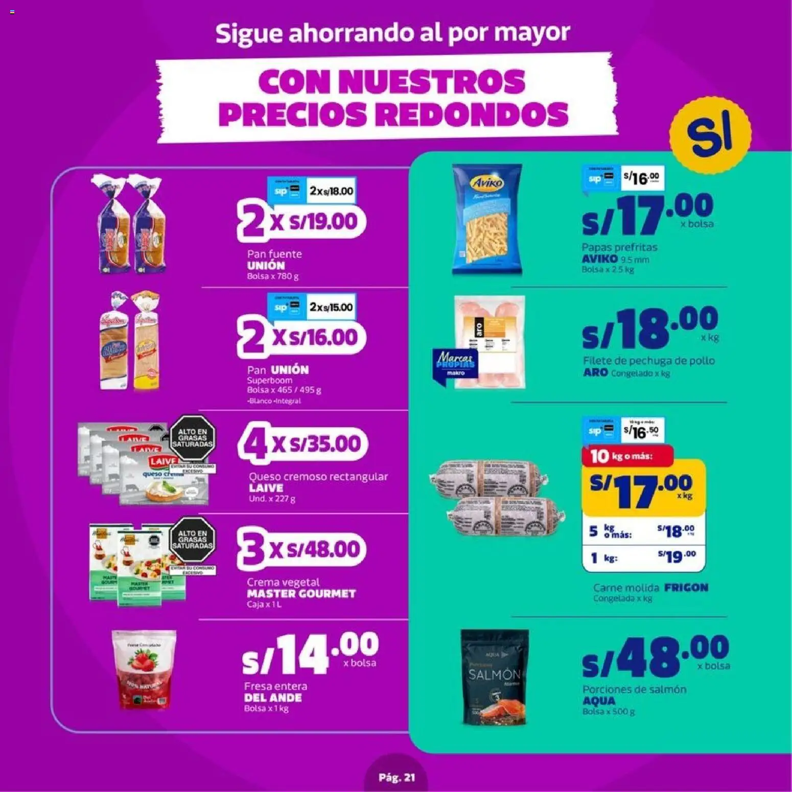 Catálogo Makro válido desde 27/08/2026 | Página: 21 | Productos: Pan, Carne, Pechuga de pollo, Carne molida