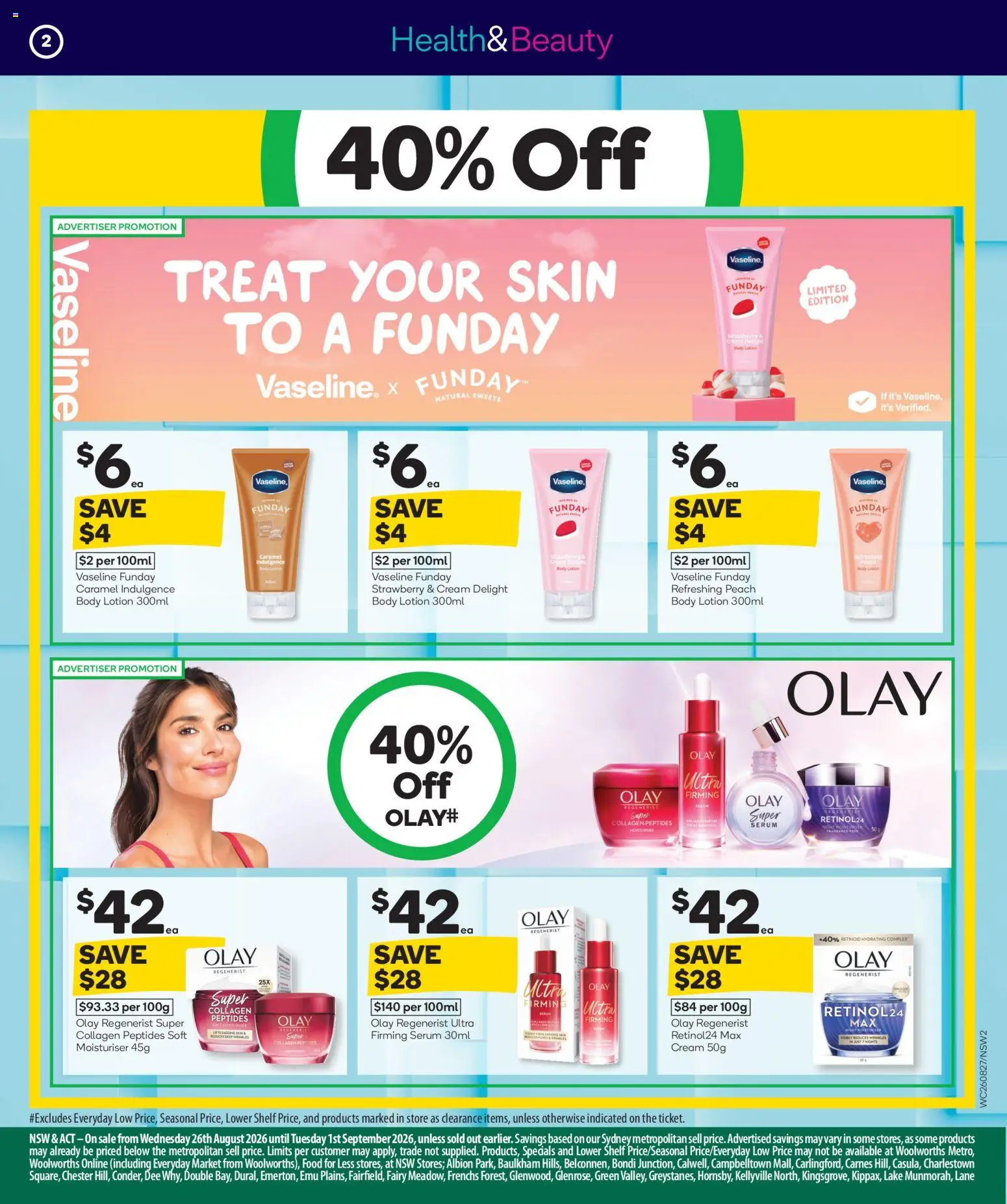 Woolworths catalogue - valid from 26/08/2026 | Page: 3 | Products: Moisturiser, Peach, Body lotion, Vaseline