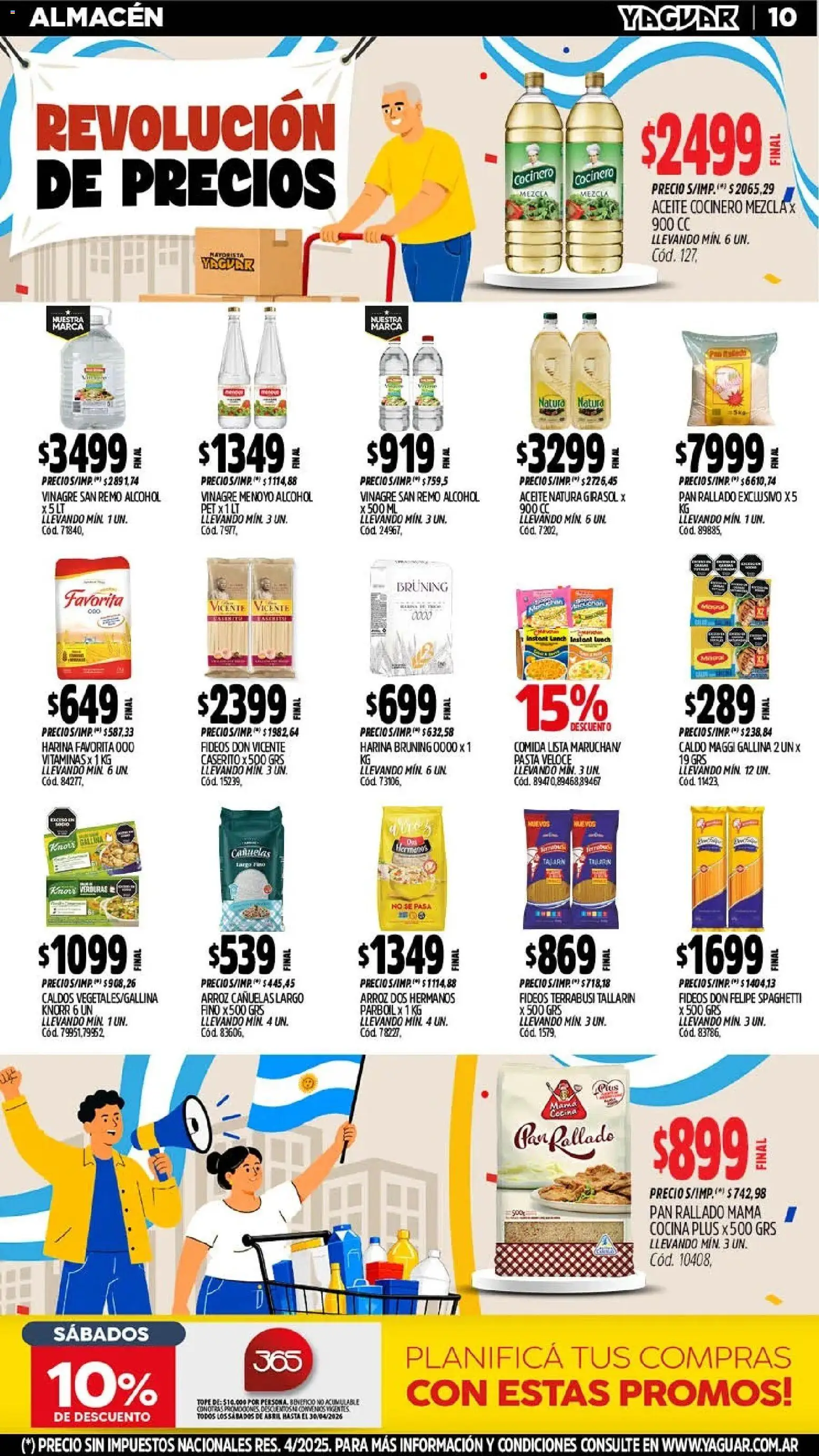 Yaguar - Oferta Semanal Neuquen │ válido desde el 25.05.2026 | Página: 10 | Productos: Harina, Aceite, Arroz, Pasta