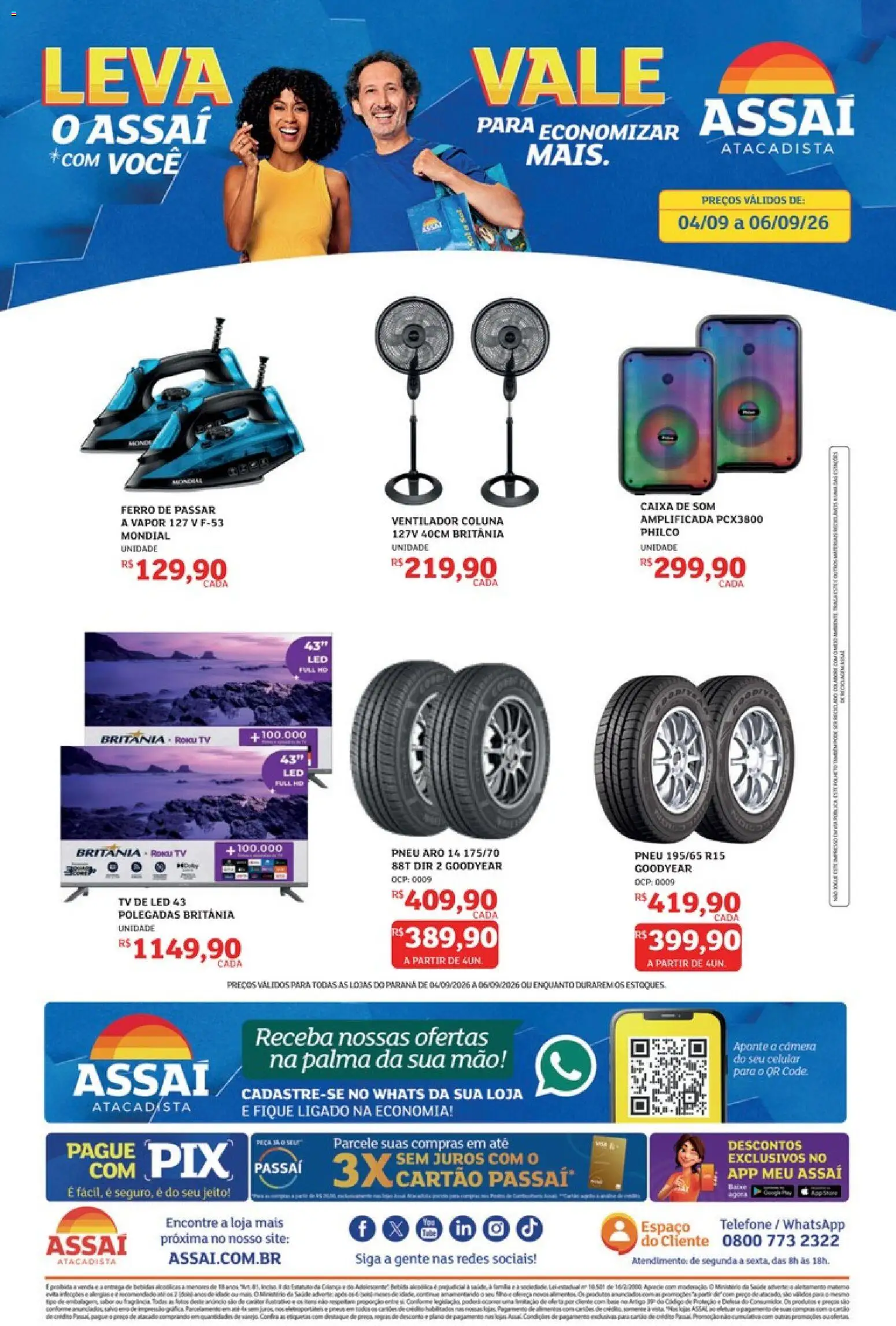 Assaí Atacadista Folheto - válido de 04/09/2026 | Página: 1 | Produtos: Ferro, Celular, Fragrância, Base