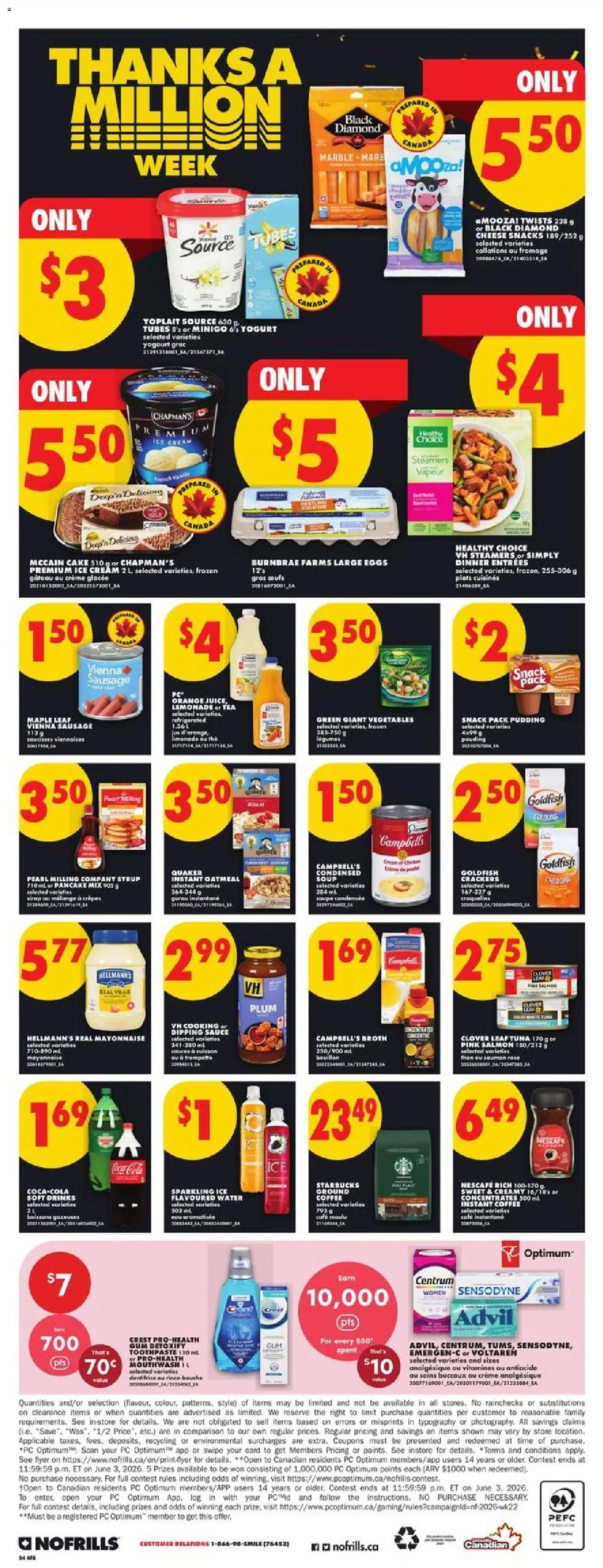 No Frills flyer valid from 28.05.2026 | Page: 4 | Products: Cream, Mouthwash, Cheese, Eggs