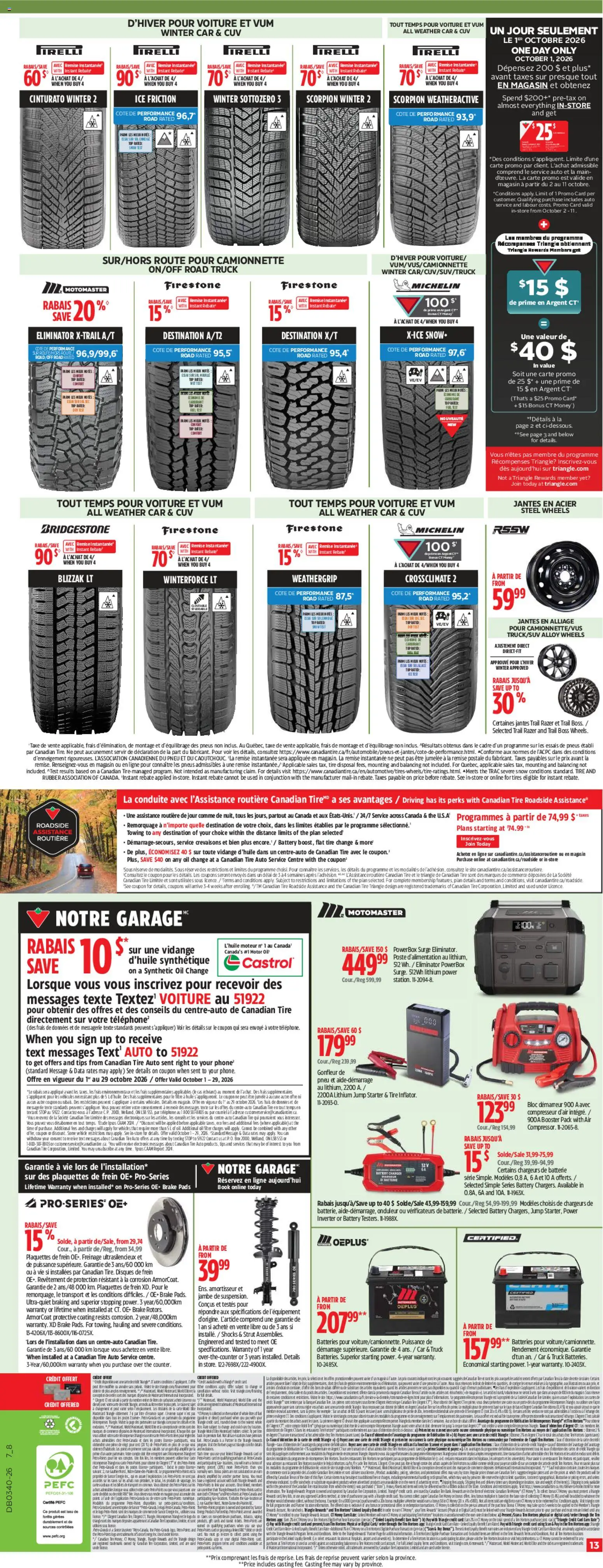 Canadian Tire flyer valid from Oct 1, 2026 | Page: 13 | Products: Phone, Batteries, Battery, Oil