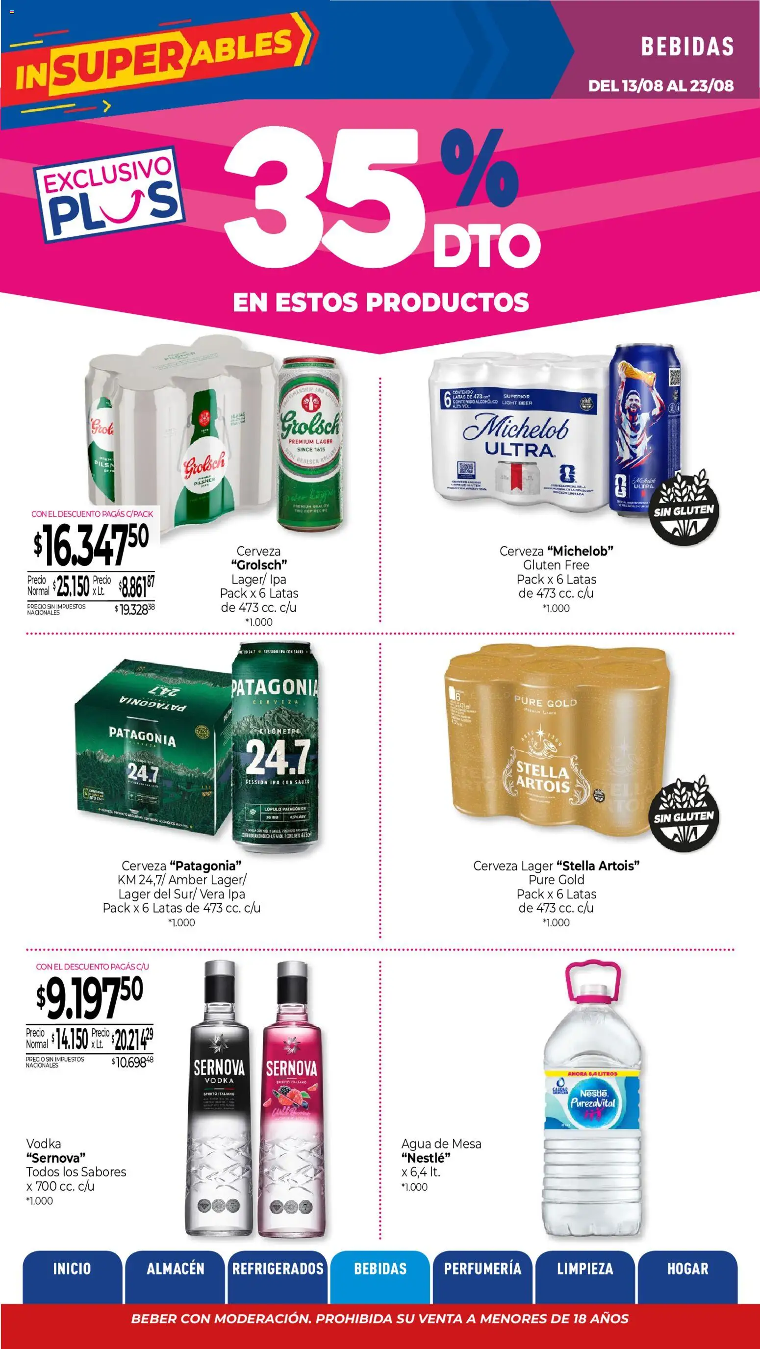 La Anonima catálogo │ válido desde el 13/08/2026 | Página: 20 | Productos: Mesa, Bebidas, Agua, Cerveza