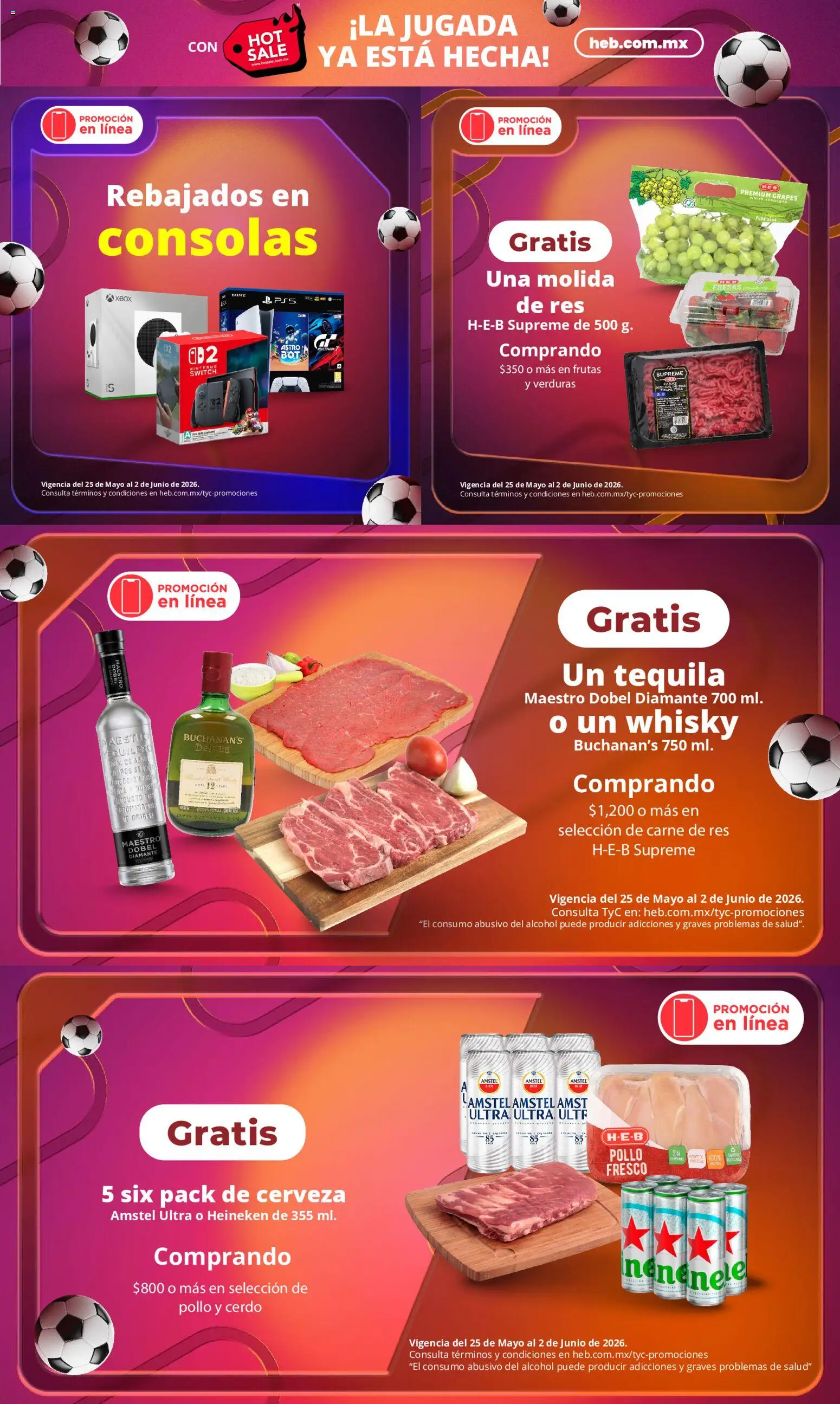 Nuevas ofertas de H-E-B válidas en toda la República Mexicana desde el 25.05.2026. ¡Encuentra las mejores ofertas en H-E-B Hot Sale! | Página: 2 | Productos: Pollo, Cerdo, Whisky, Xbox