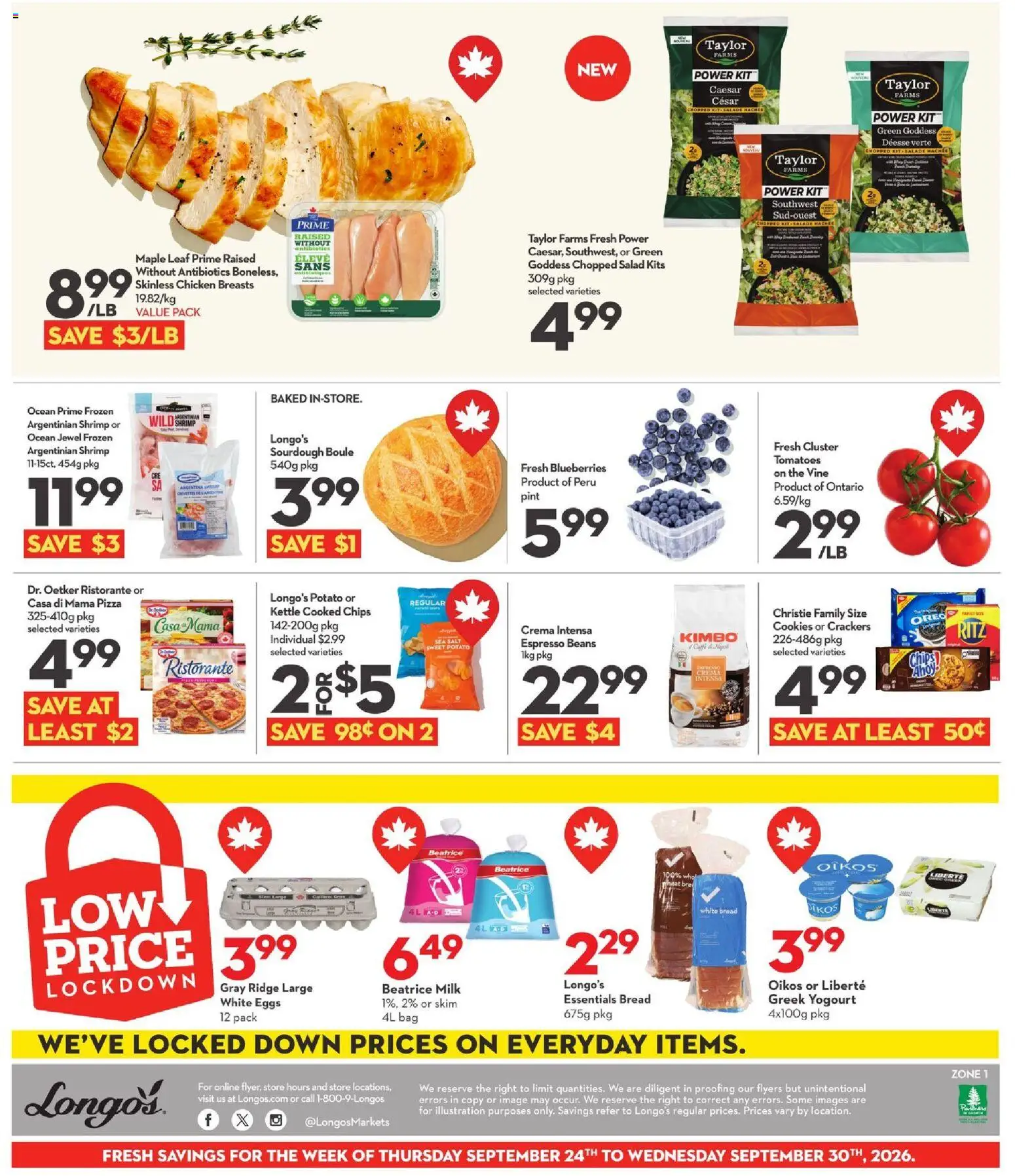 Longo's flyer valid from Sep 24, 2026 | Page: 3 | Products: Ridge, Beans, Bread, Pizza