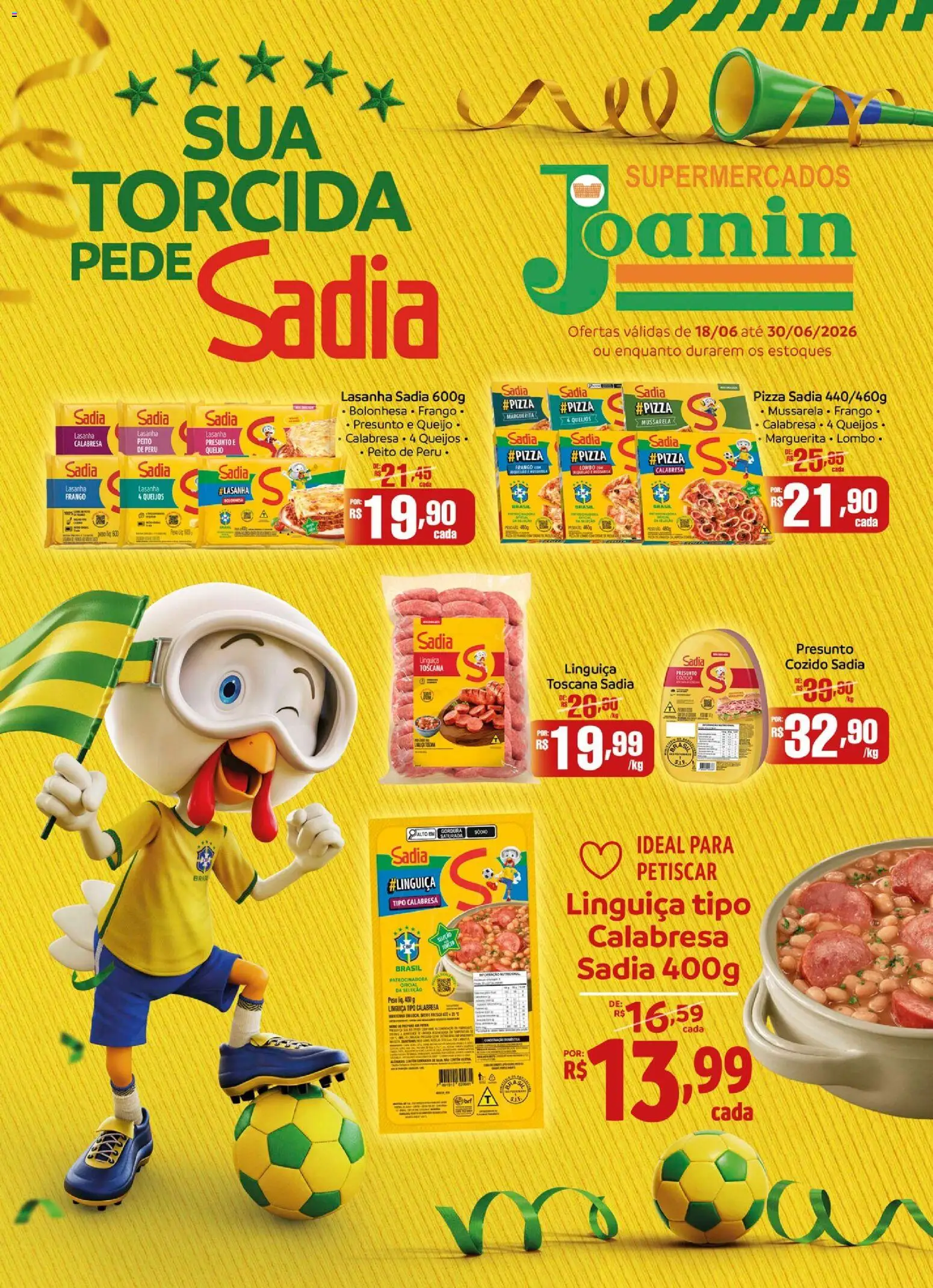 Supermercados Joanin Folheto - válido de 18/06/2026 | Página: 1 | Produtos: Lombo, Queijo, Peito de peru, Lasanha
