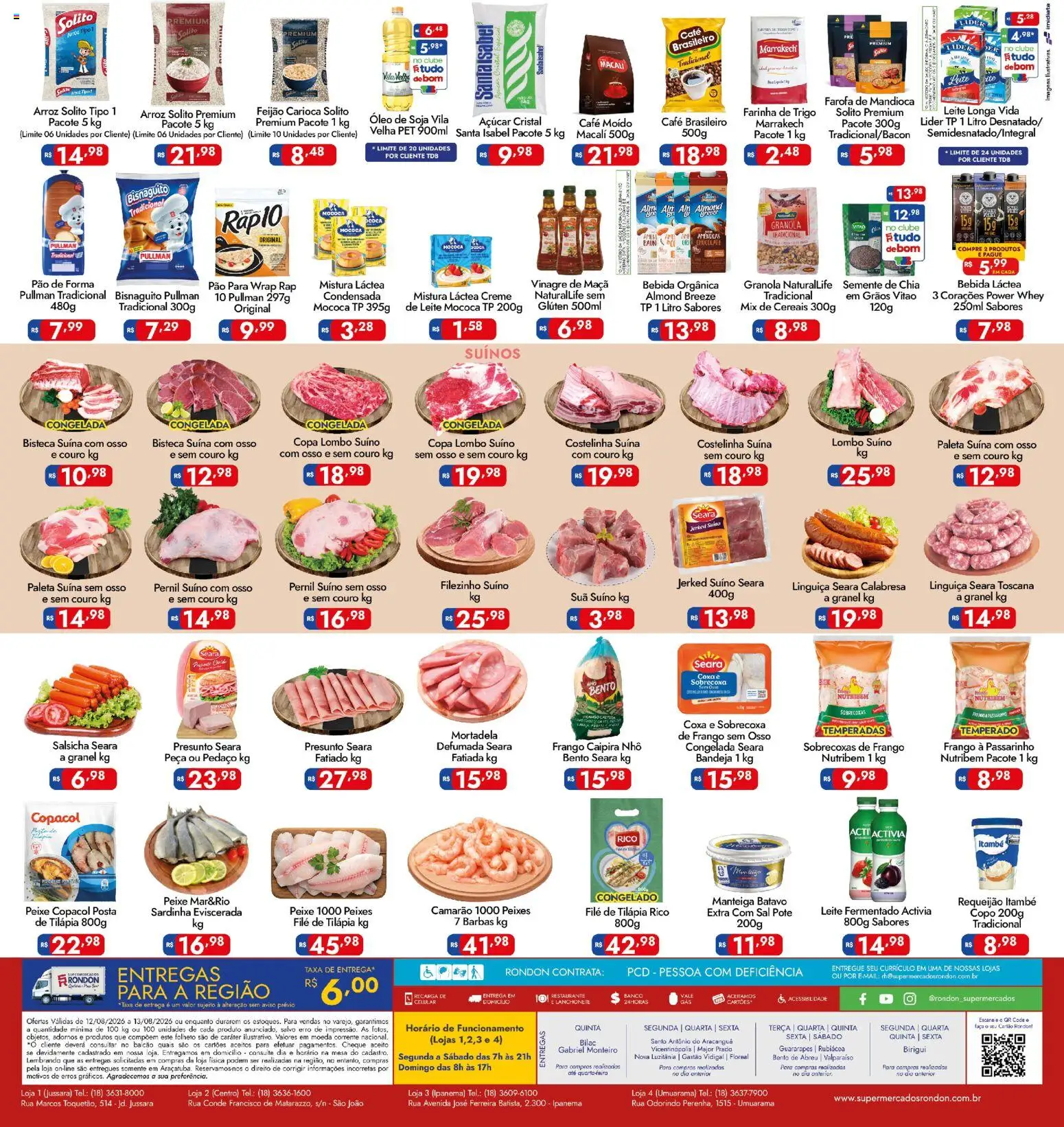 Supermercados Rondon Folheto - válido de 12/08/2026 | Página: 2 | Produtos: Vinagre, Açúcar, Sal, Filé de tilápia