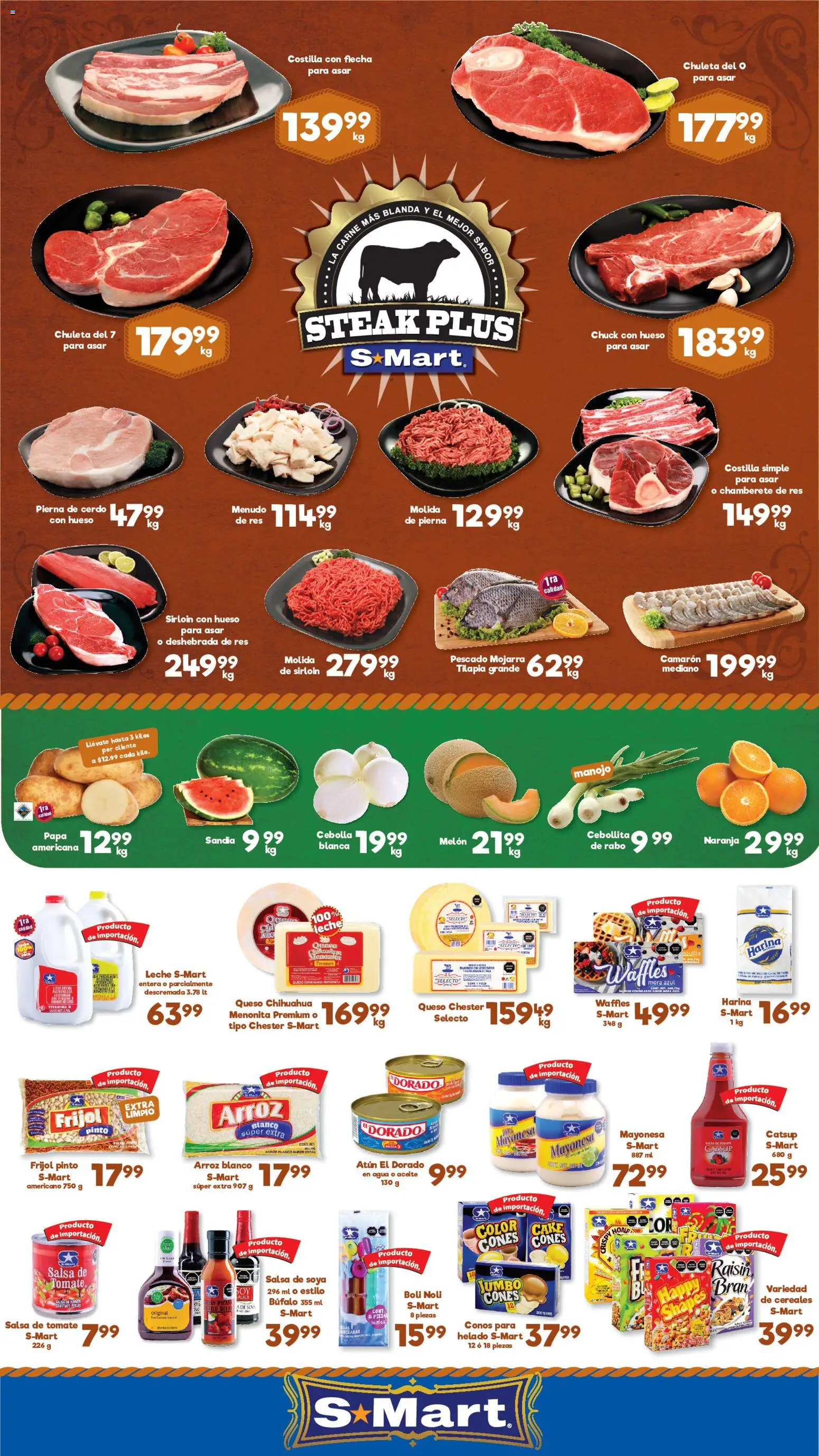 Nuevas ofertas de S-Mart válidas en toda la República Mexicana desde el 05.06.2026. ¡Encuentra las mejores ofertas en S-Mart folleto Juárez! | Página: 1 | Productos: Sandía, Mayonesa, Leche, Queso