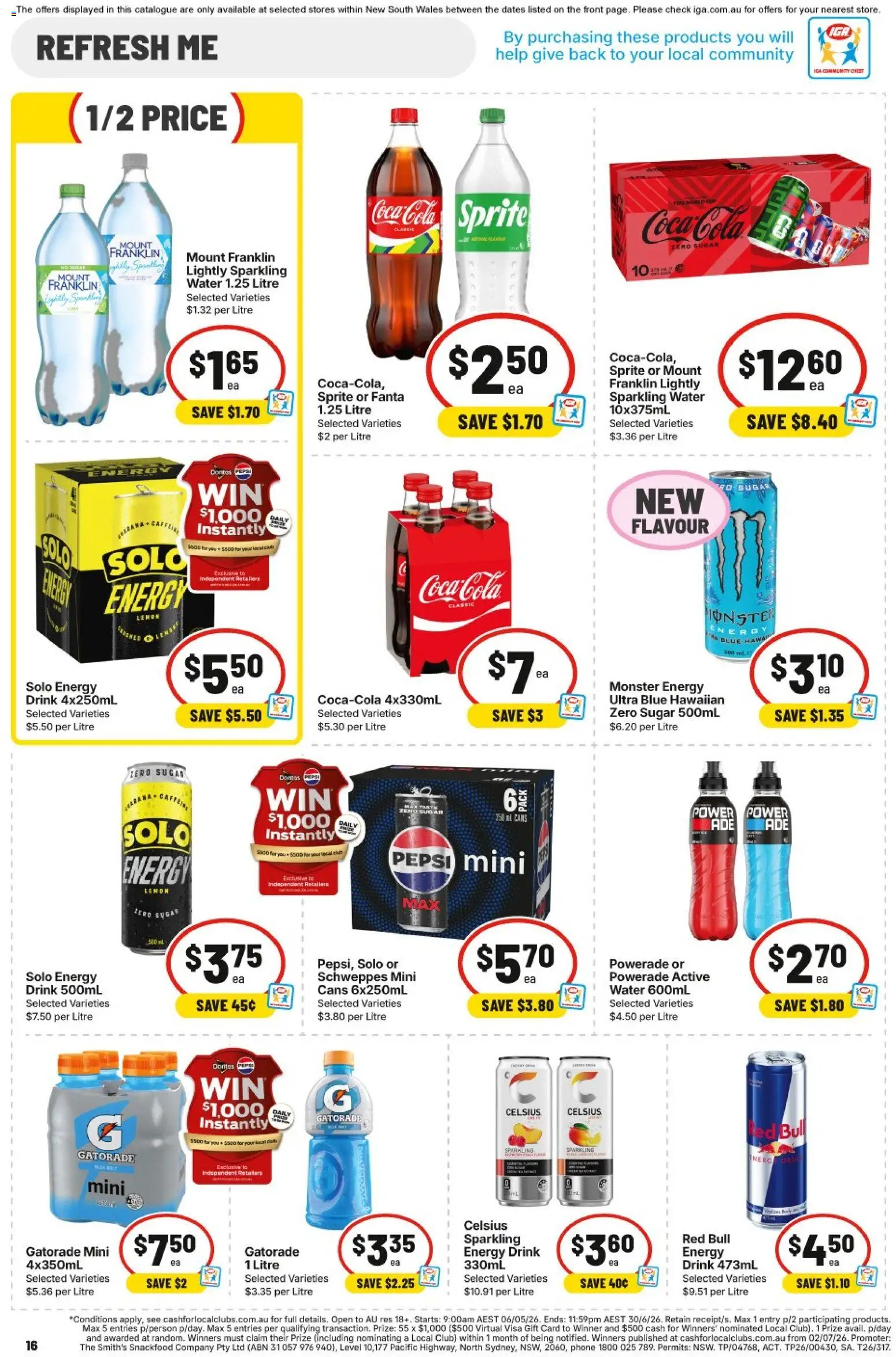 IGA catalogue - valid from 17.06.2026 | Page: 14 | Products: Energy drink, Coca Cola, Water, Sugar