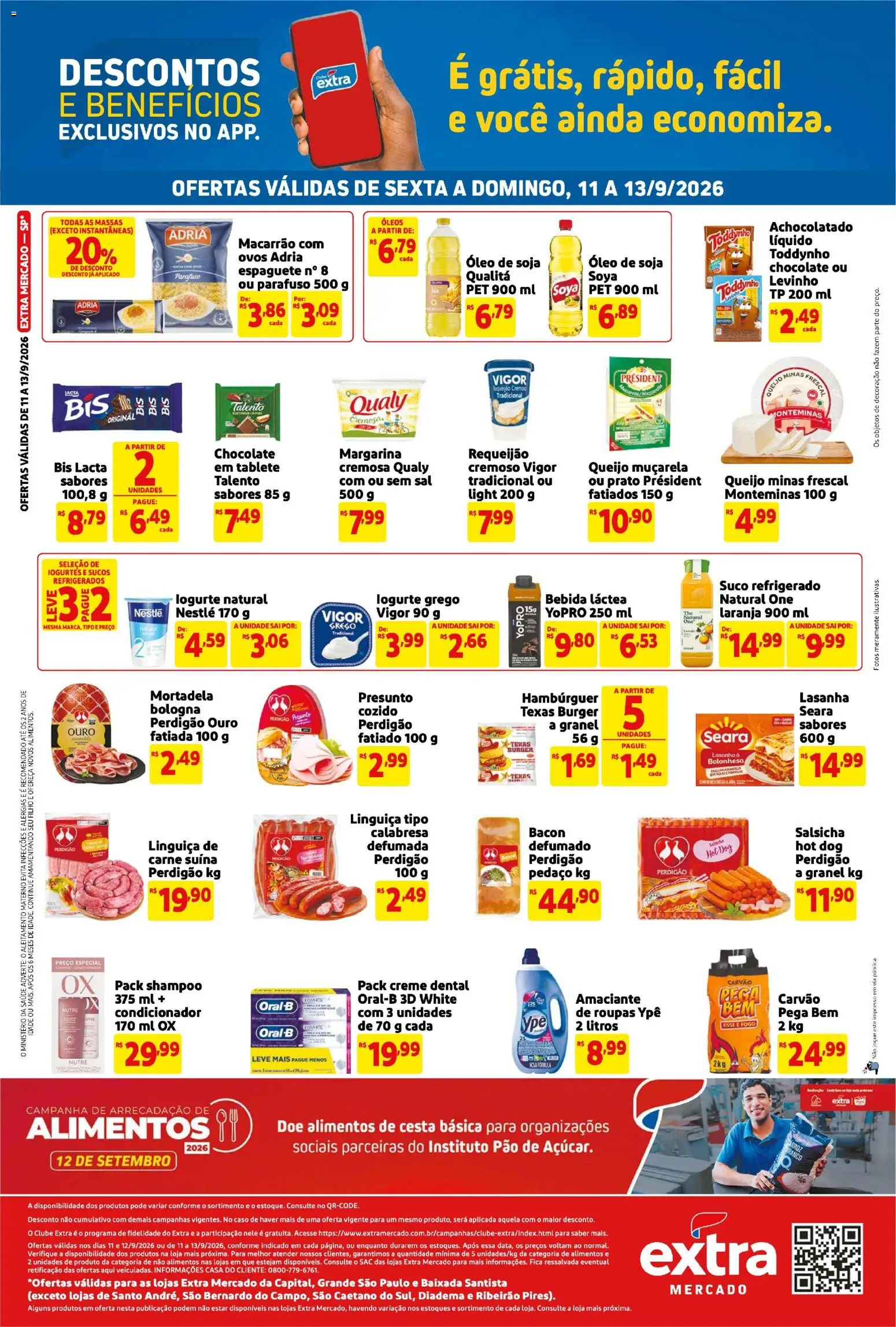 Extra Folheto - válido de 11/09/2026 | Página: 2 | Produtos: Salsicha, Chocolate, Macarrão, Bebida