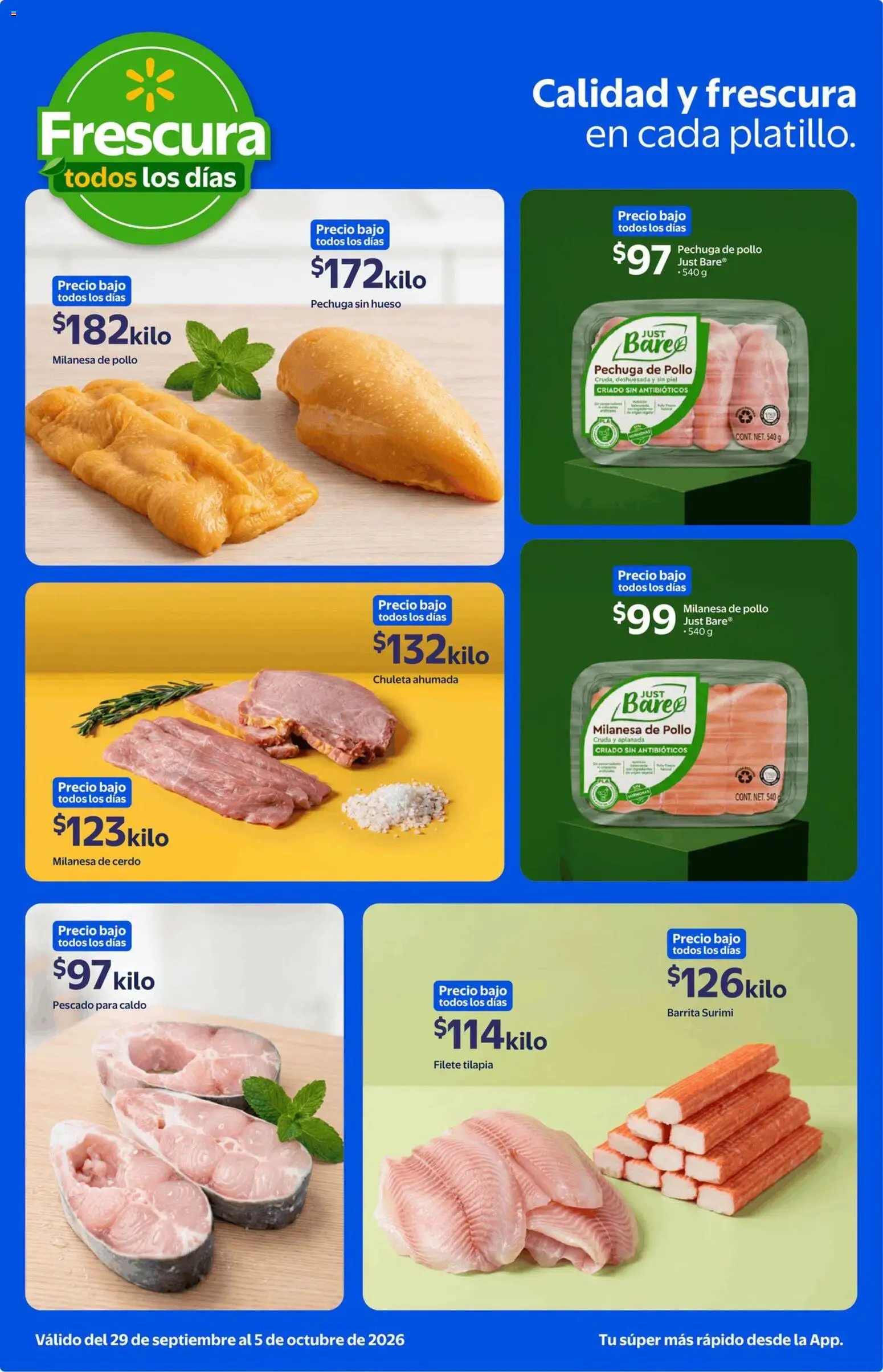 Nuevas ofertas de Walmart Express válidas en toda la República Mexicana desde el 29/09/2026. ¡Encuentra las mejores ofertas en Walmart Express folleto Frescura todos los días! | Página: 4 | Productos: Milanesa, Chuleta, Cerdo, Tilapia