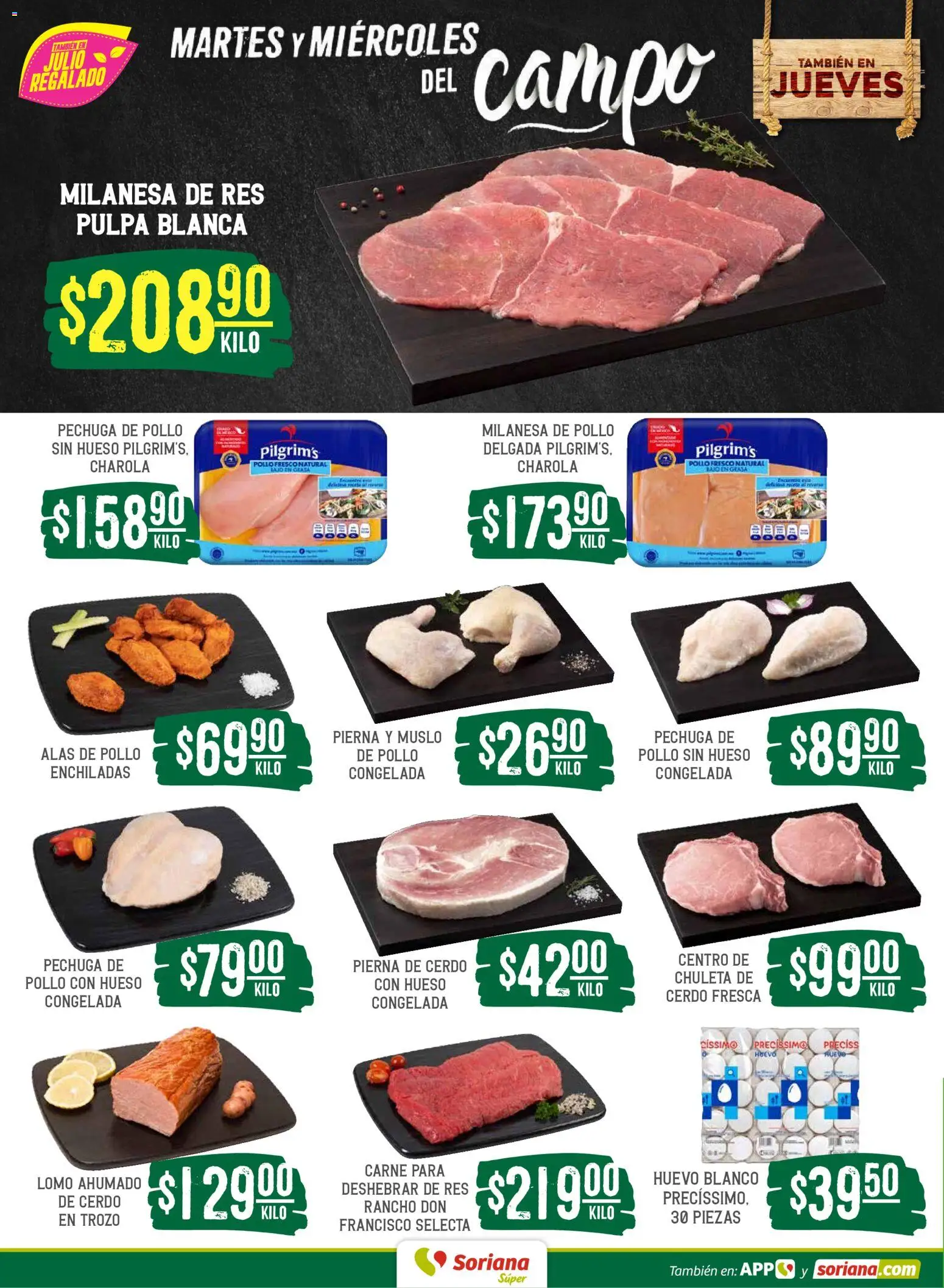 Nuevas ofertas de Soriana válidas en toda la República Mexicana desde el 23/06/2026. ¡Encuentra las mejores ofertas en Soriana Martes y Miércoles del Campo Súper: Juárez! | Página: 4 | Productos: Milanesa, Huevo, Cerdo, Res