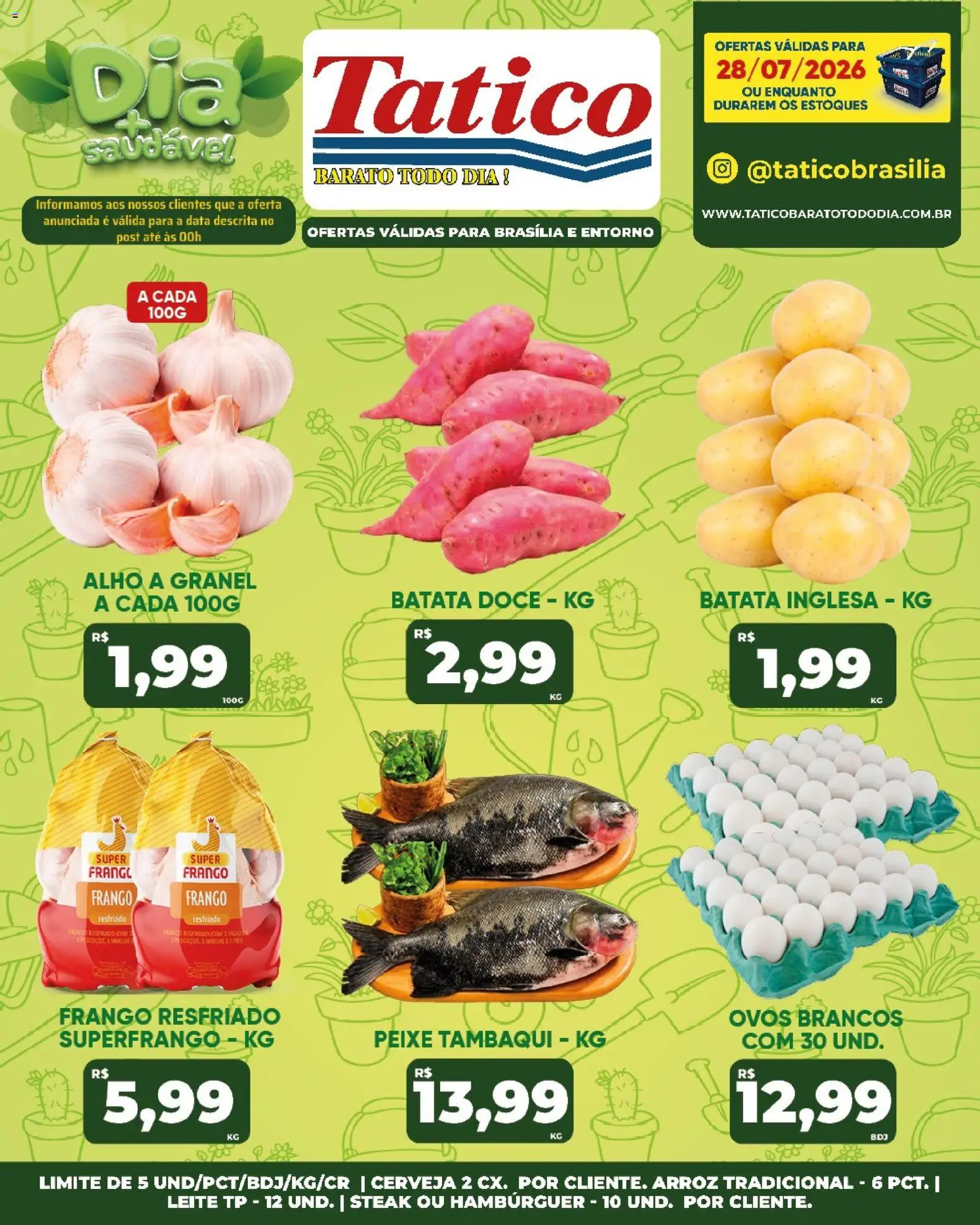 Tatico Folheto - válido de 28/07/2026 | Página: 20 | Produtos: Leite, Peixe, Hambúrguer, Frango