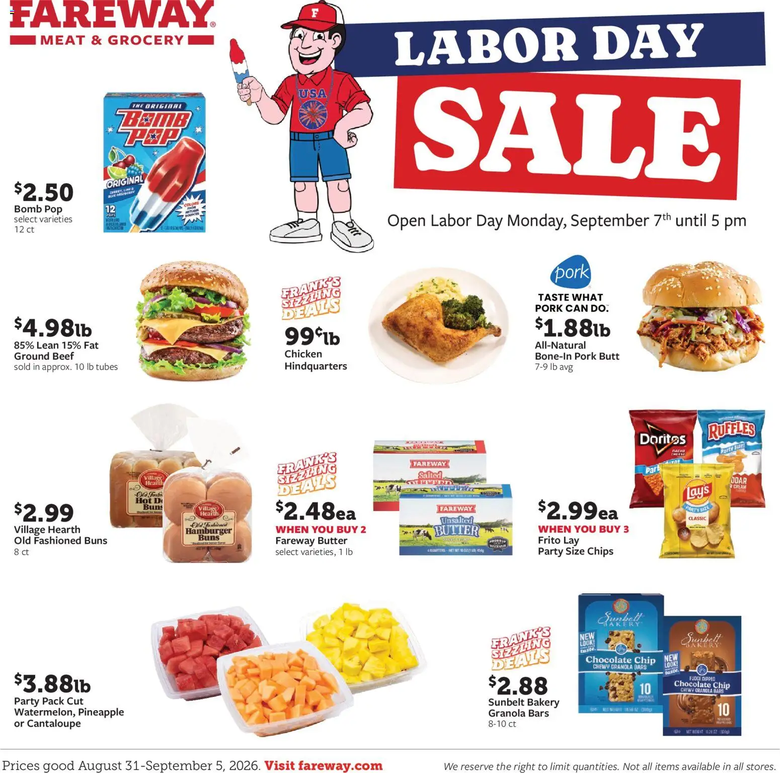 Fareway Weekly Ad - valid from 08/31/2026 | Page: 1 | Products: Pork butt, Chocolate, Pineapple, Chips