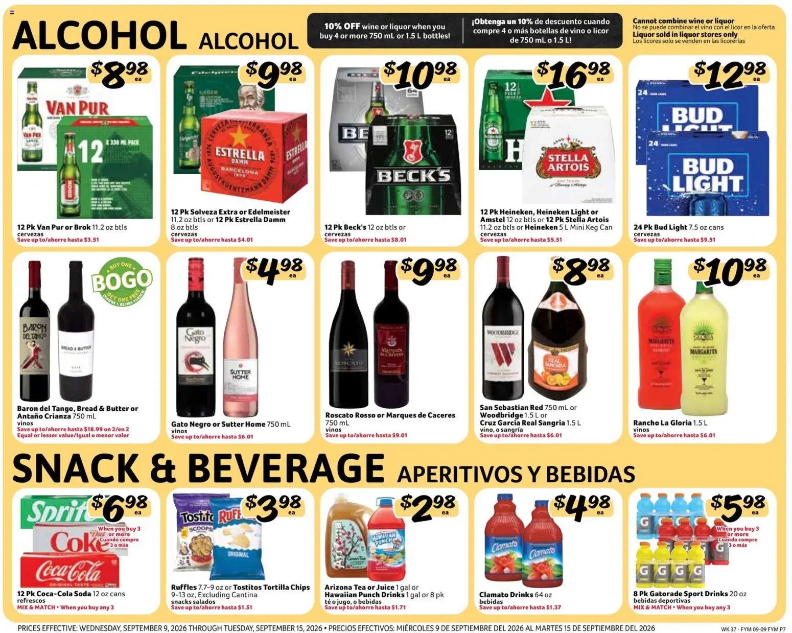Fresco y Más Weekly Ad - valid from 09/09/2026 | Page: 7 | Products: Butter, Juice, Wine, Snacks
