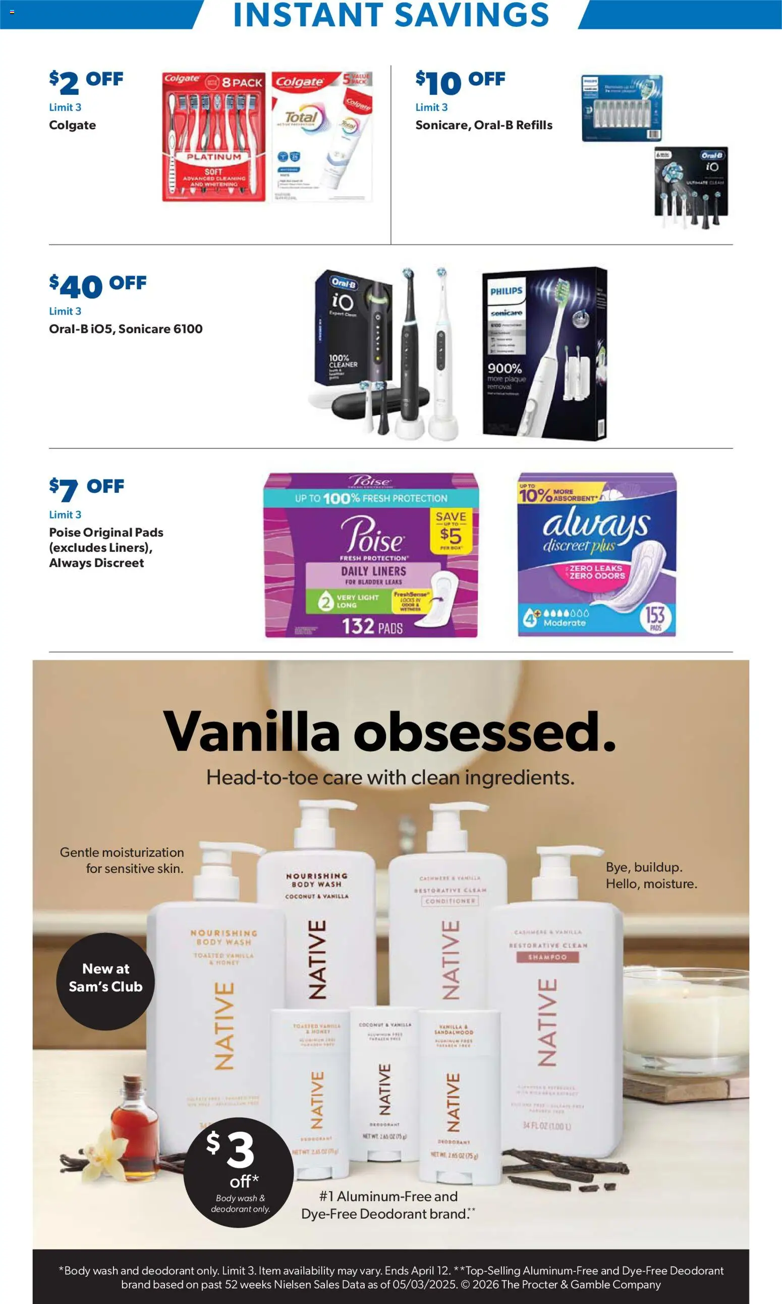 Sam's Club Instant Savings Book March - valid from 18.03.2026 | Page: 7 | Products: Shampoo, Conditioner, Pads, Body Wash