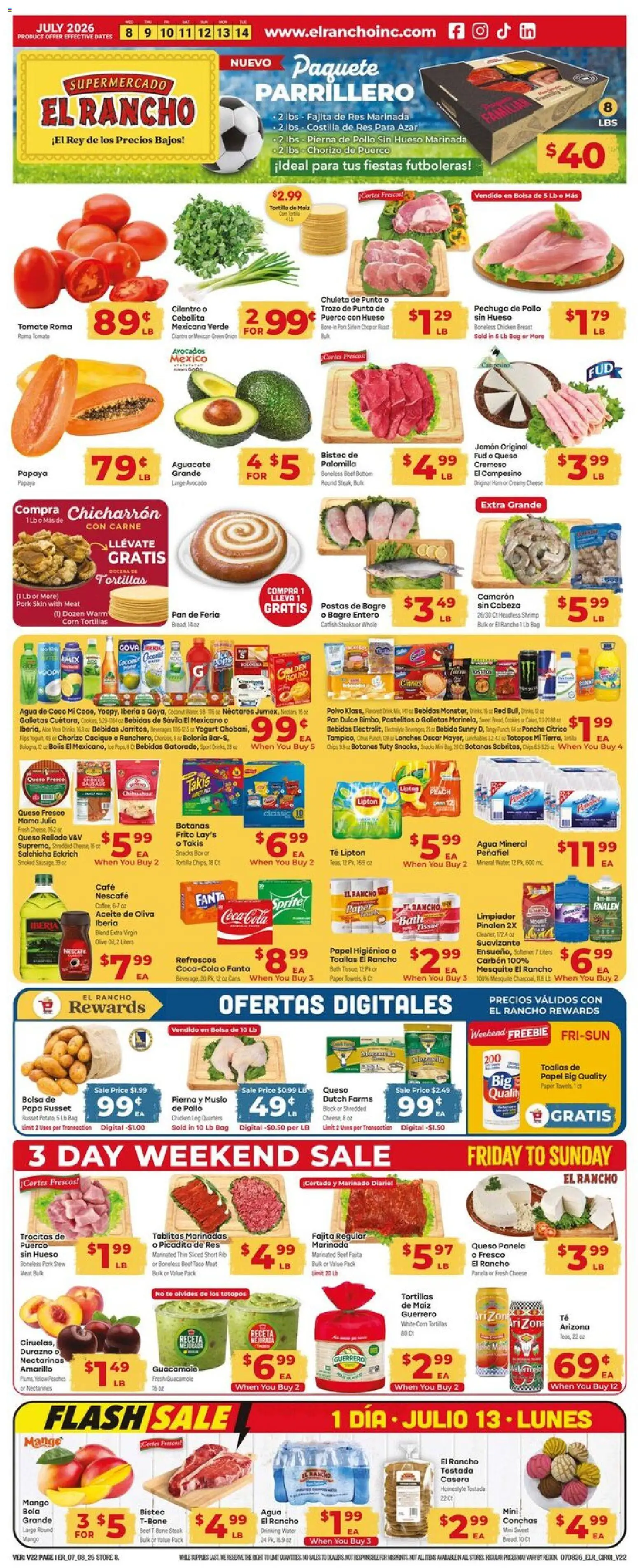El Rancho Weekly Ad - valid from 07/08/2026 | Page: 1 | Products: Bath, Nail, Beet, Onion