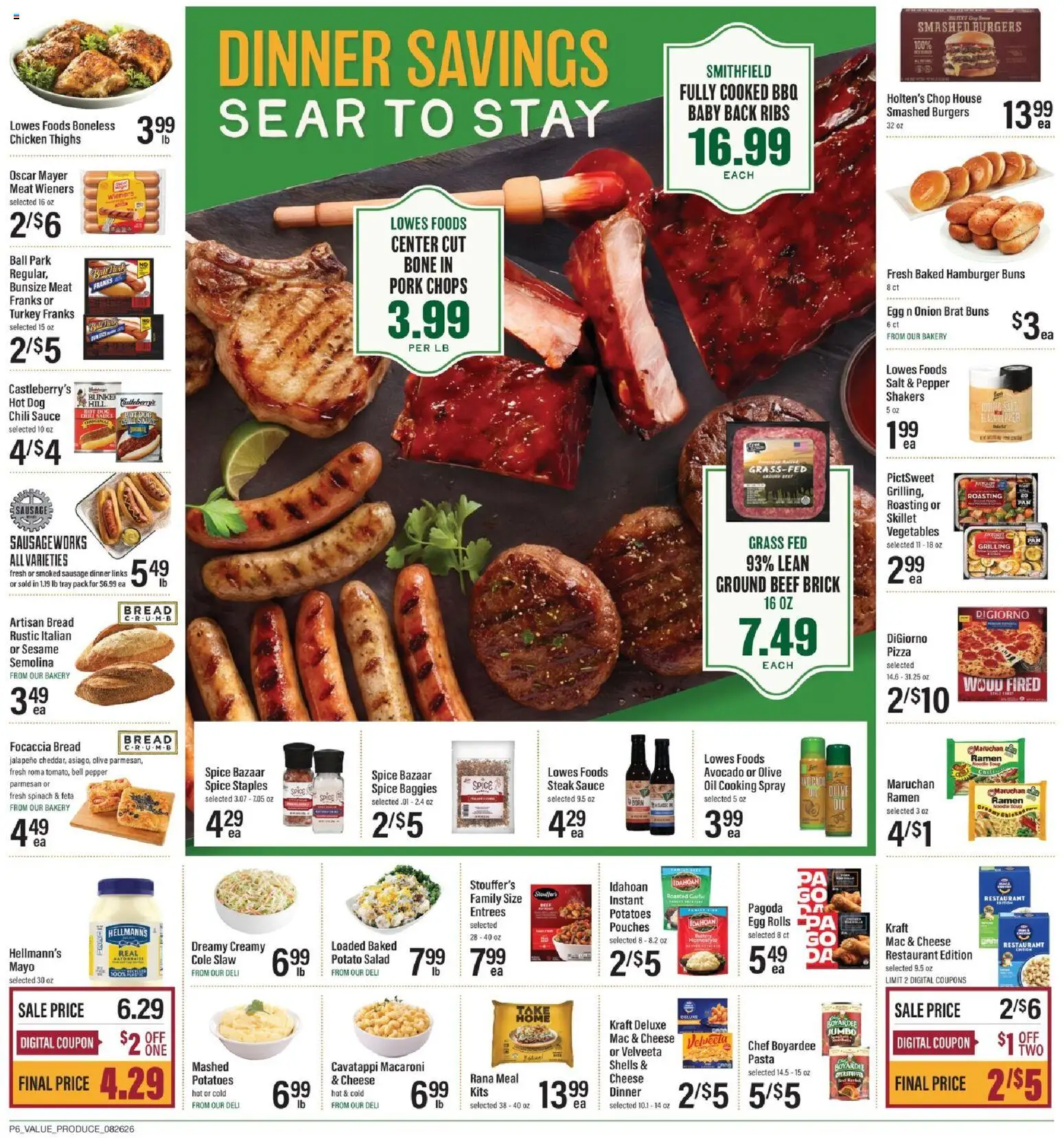 Lowes Foods Weekly Ad - valid from 08/26/2026 | Page: 8 | Products: Meat, Pasta, Potatoes, Onion