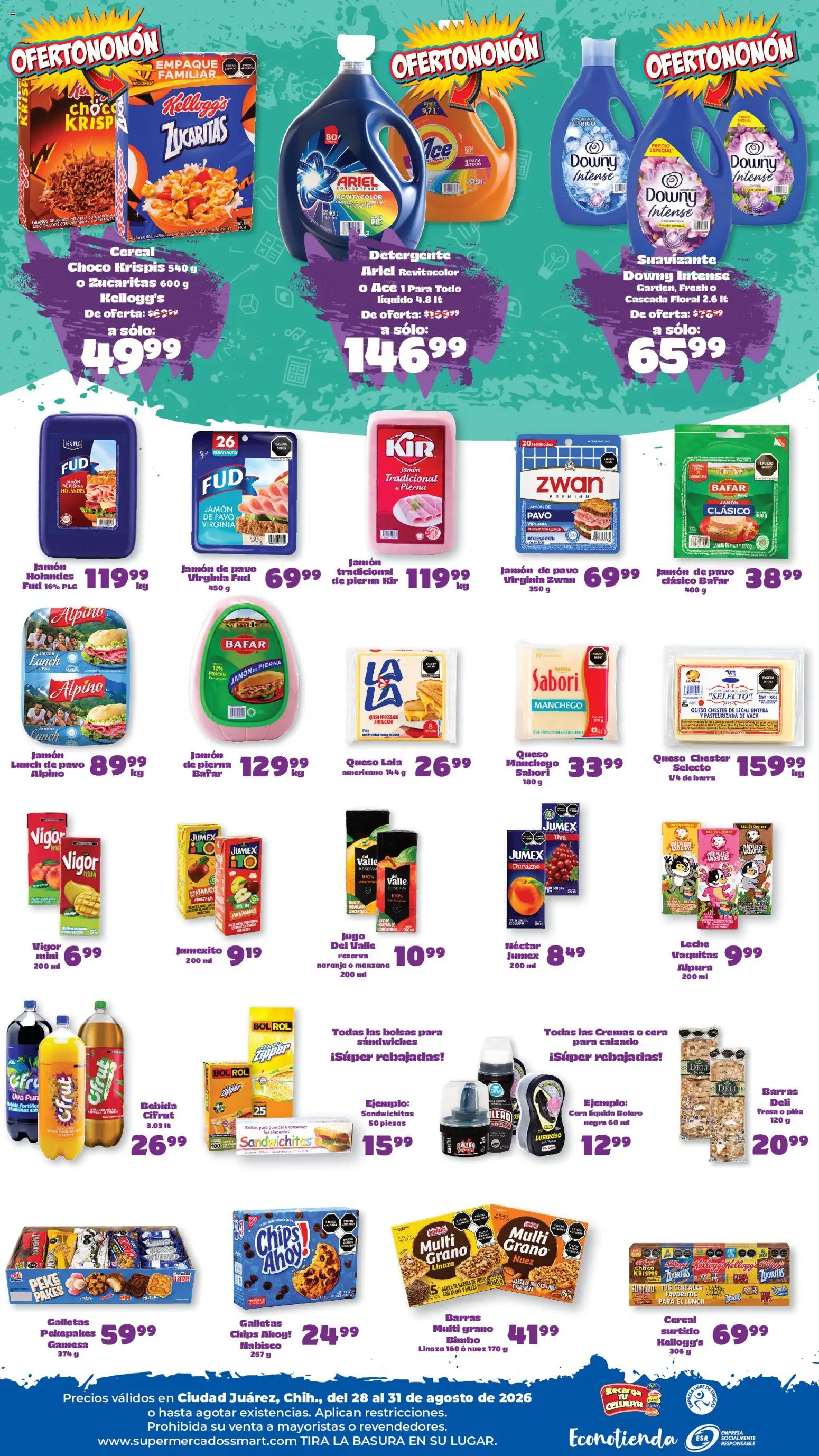 Nuevas ofertas de S-Mart válidas en toda la República Mexicana desde el 28/08/2026. ¡Encuentra las mejores ofertas en S-Mart folleto Ofertas de feria Juárez! | Página: 2 | Productos: Detergente, Leche entera, Cereales, Alimentos