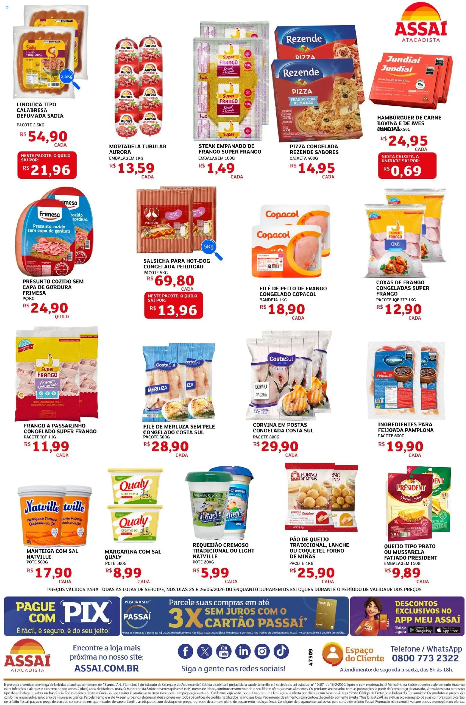 Assaí Atacadista Folheto - válido de 25/06/2026 | Página: 2 | Produtos: Queijo, Bebida, Bandeja, Telefone