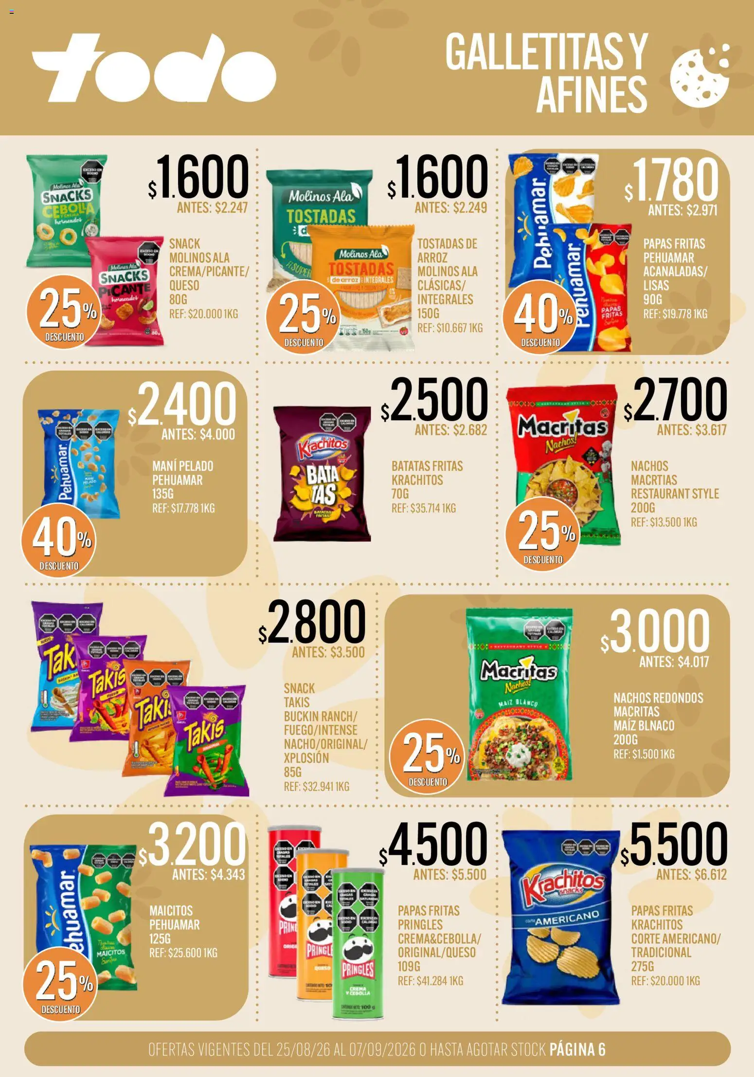 Supermercados TODO - Ofertas │ válido desde el 25/08/2026 | Página: 6 | Productos: Mani, Papas, Queso, Snacks