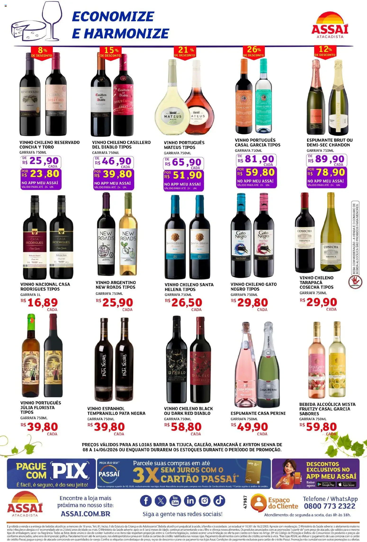 Assaí Atacadista Folheto - válido de 08.06.2026 | Página: 2 | Produtos: Espumante, Pneus, Carne, Telefone