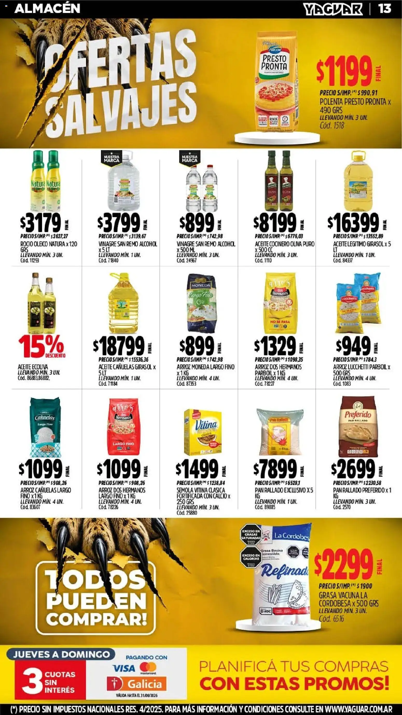 Yaguar - Oferta Semanal Mar del Plata │ válido desde el 03/08/2026 | Página: 13 | Productos: Polenta, Pan, Arroz, Pan rallado