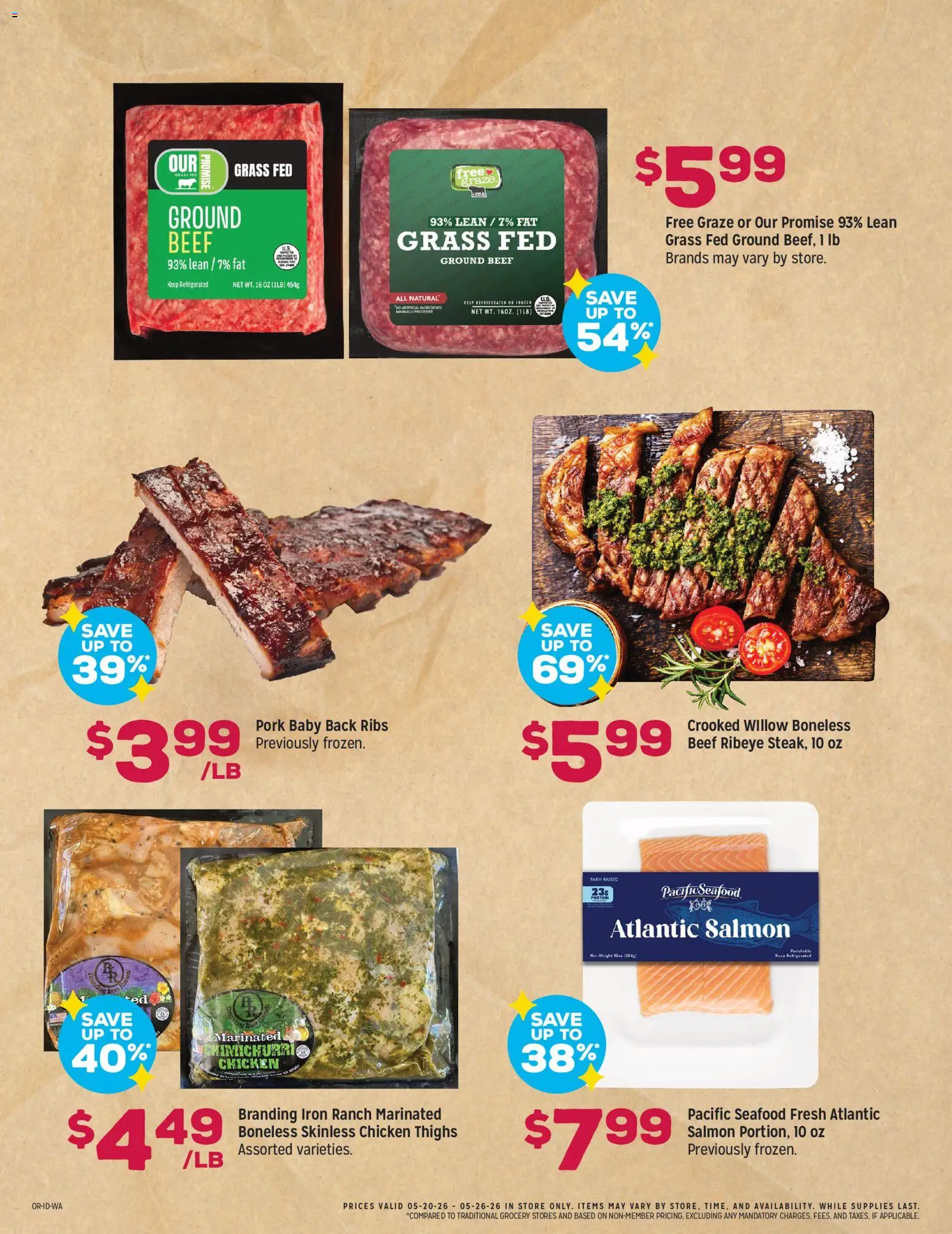 Grocery Outlet Weekly Ad - valid from 20.05.2026 | Page: 2 | Products: Pork, Beef, Seafood, Iron