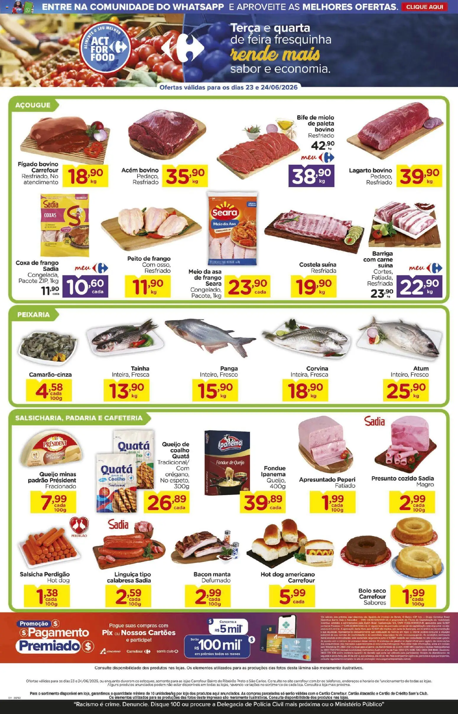 Carrefour Bairro Folheto - válido de 23/06/2026 | Página: 2 | Produtos: Coxa de frango, Bolo, Frango, Atum