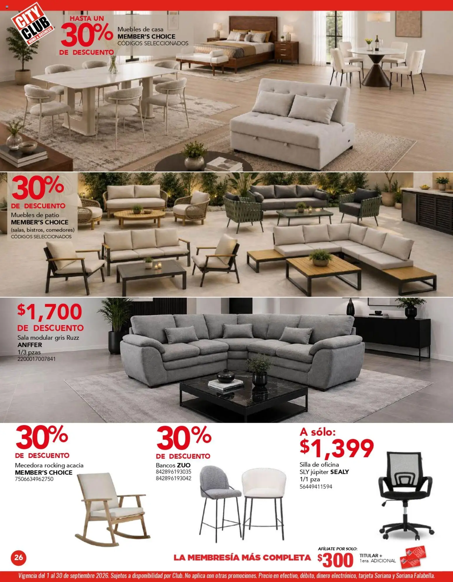 Nuevas ofertas de City Club válidas en toda la República Mexicana desde el 01/09/2026. ¡Encuentra las mejores ofertas en City Club catálogo! | Página: 26 | Productos: Silla, Modular, Sala modular, Sala