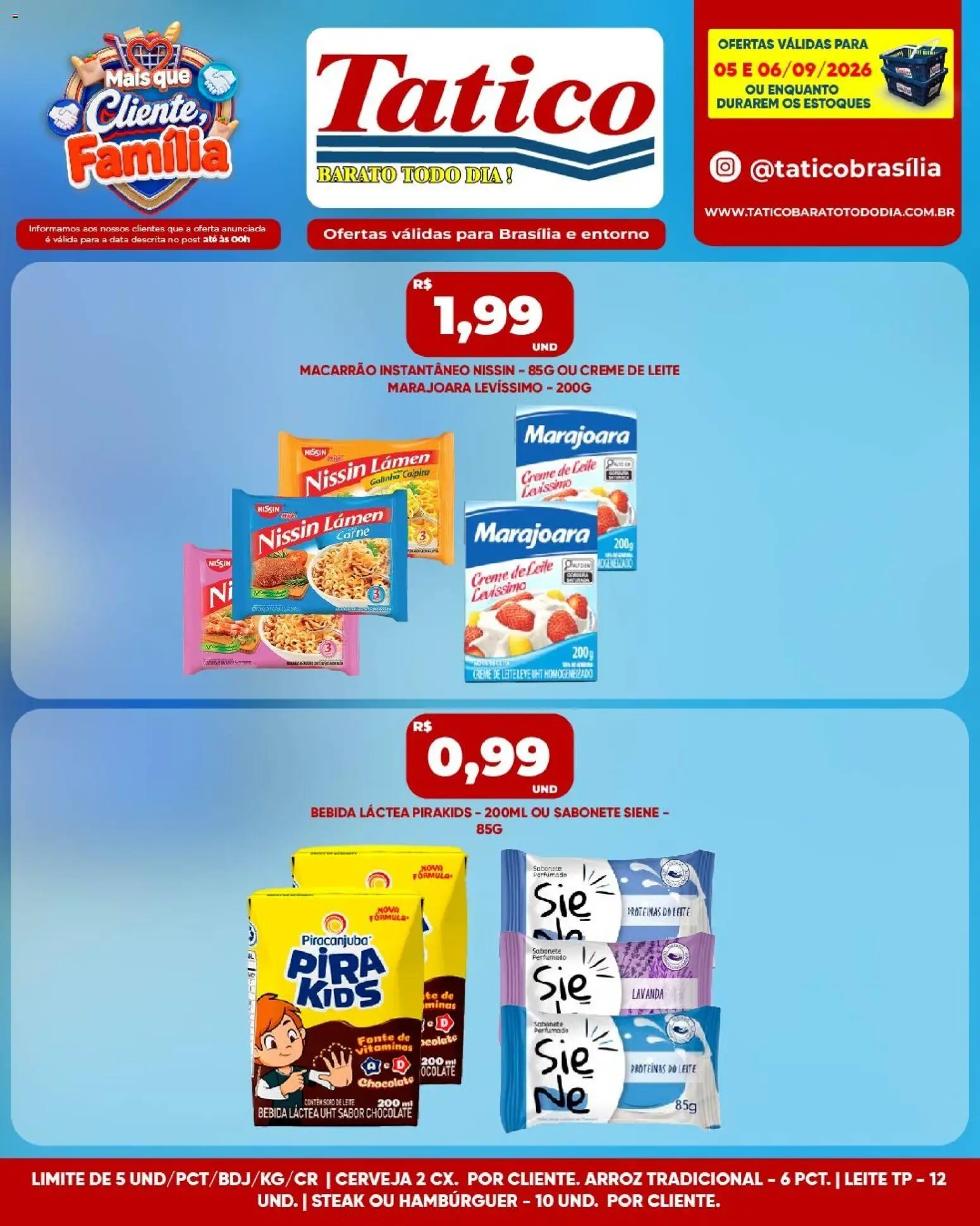 Tatico Folheto - válido de 05/09/2026 | Página: 1 | Produtos: Leite, Cerveja, Arroz, Macarrão instantâneo