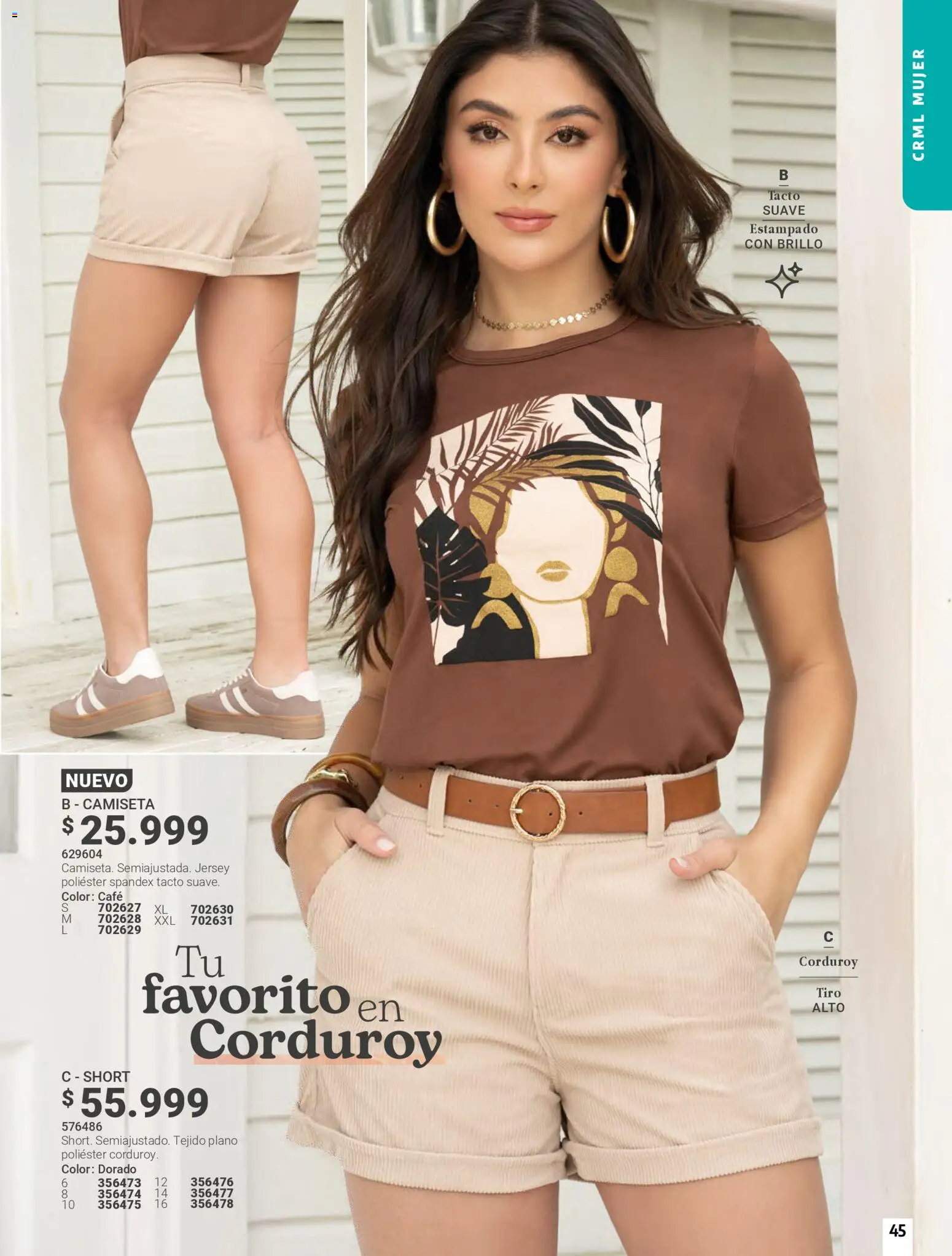 Carmel revista - valida desde el 01/04/2026 | Página: 45 | Productos: Brillo, Short, Camiseta, Café