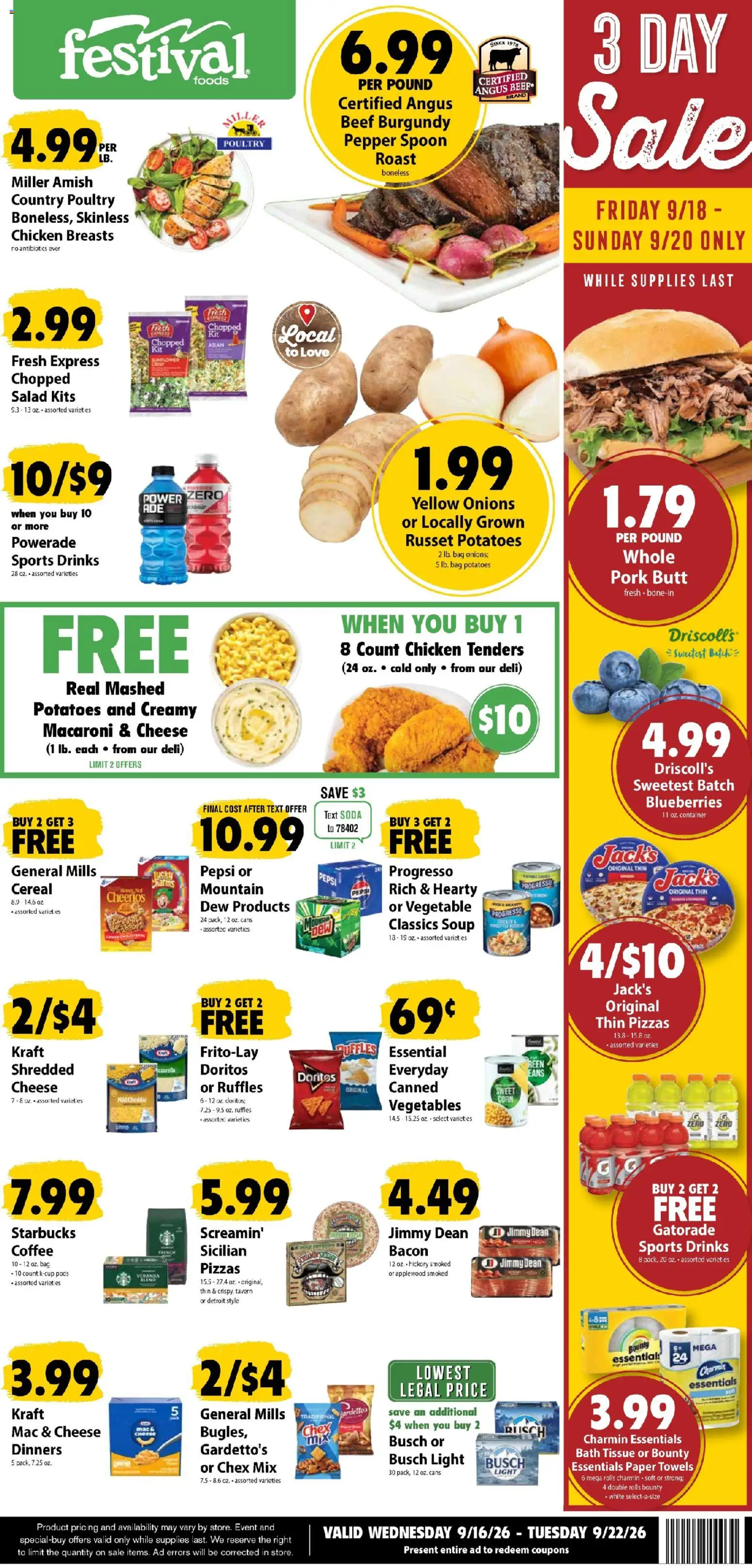 Festival Foods Weekly Ad - valid from 09/16/2026 | Page: 1 | Products: Beef, Poultry, Bag, Pepsi