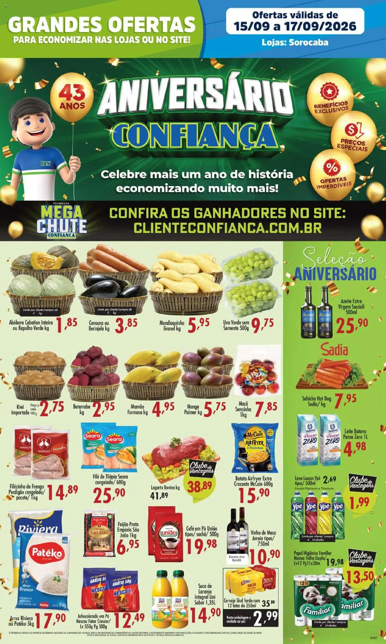 Confiança Folheto - válido de 15/09/2026 | Página: 1 | Produtos: Azeite extra virgem, Café, Suco, Arroz