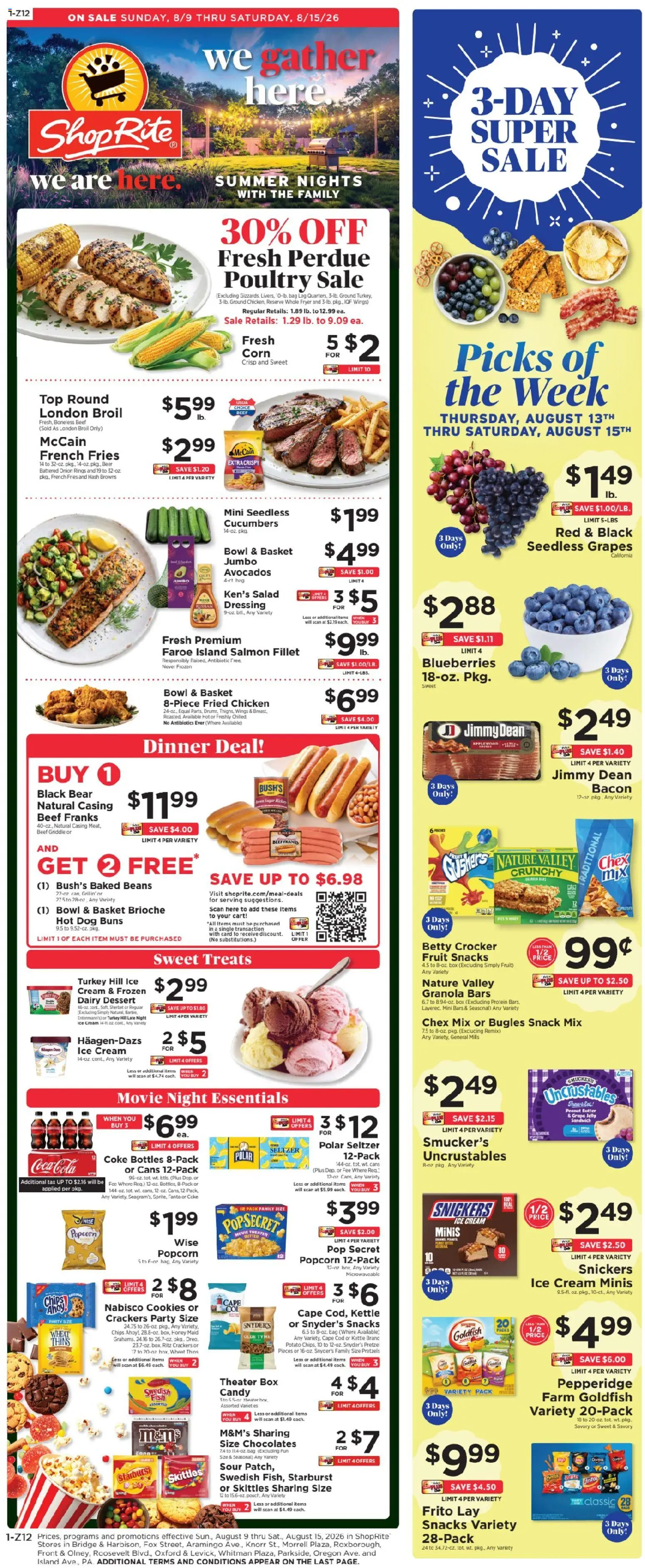 ShopRite Weekly Ad - valid from 08/09/2026 | Page: 1 | Products: Crackers, Popcorn, Snacks, Beans